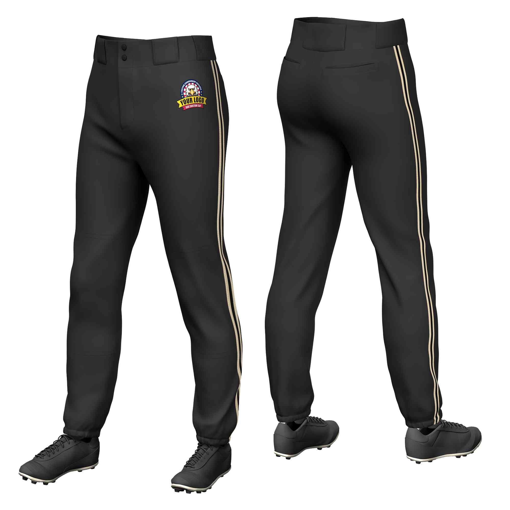 Custom Black Khaki Black-Khaki Classic Fit Stretch Practice Pull-up Baseball Pants