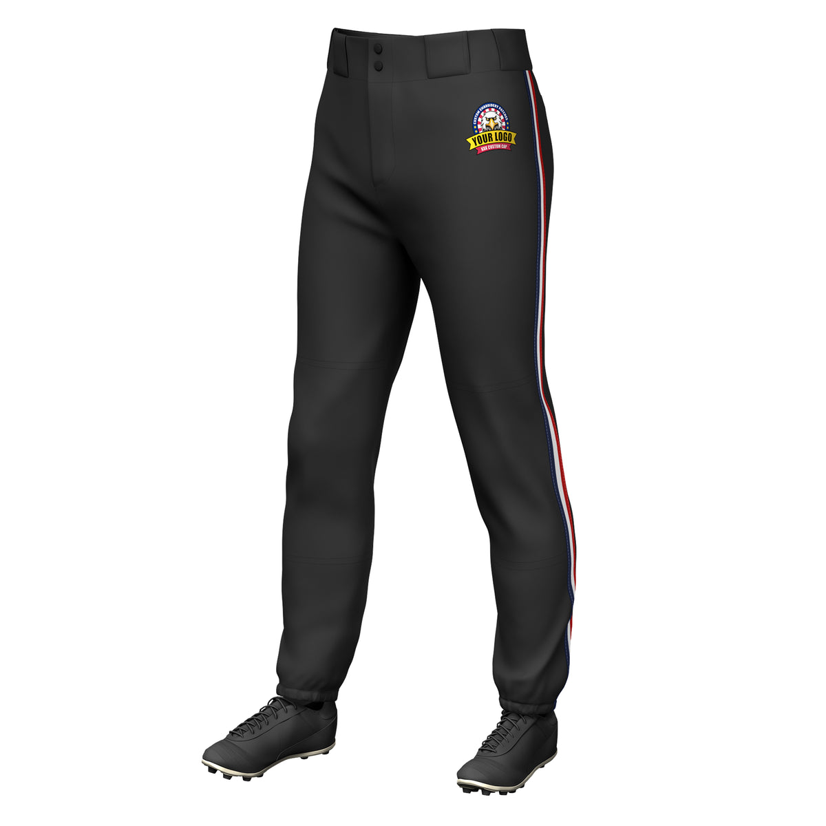 Custom Black Navy White-Red Classic Fit Stretch Practice Pull-up Baseball Pants