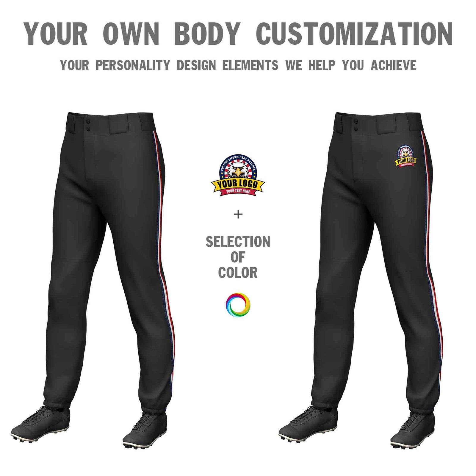 Custom Black Navy White-Red Classic Fit Stretch Practice Pull-up Baseball Pants