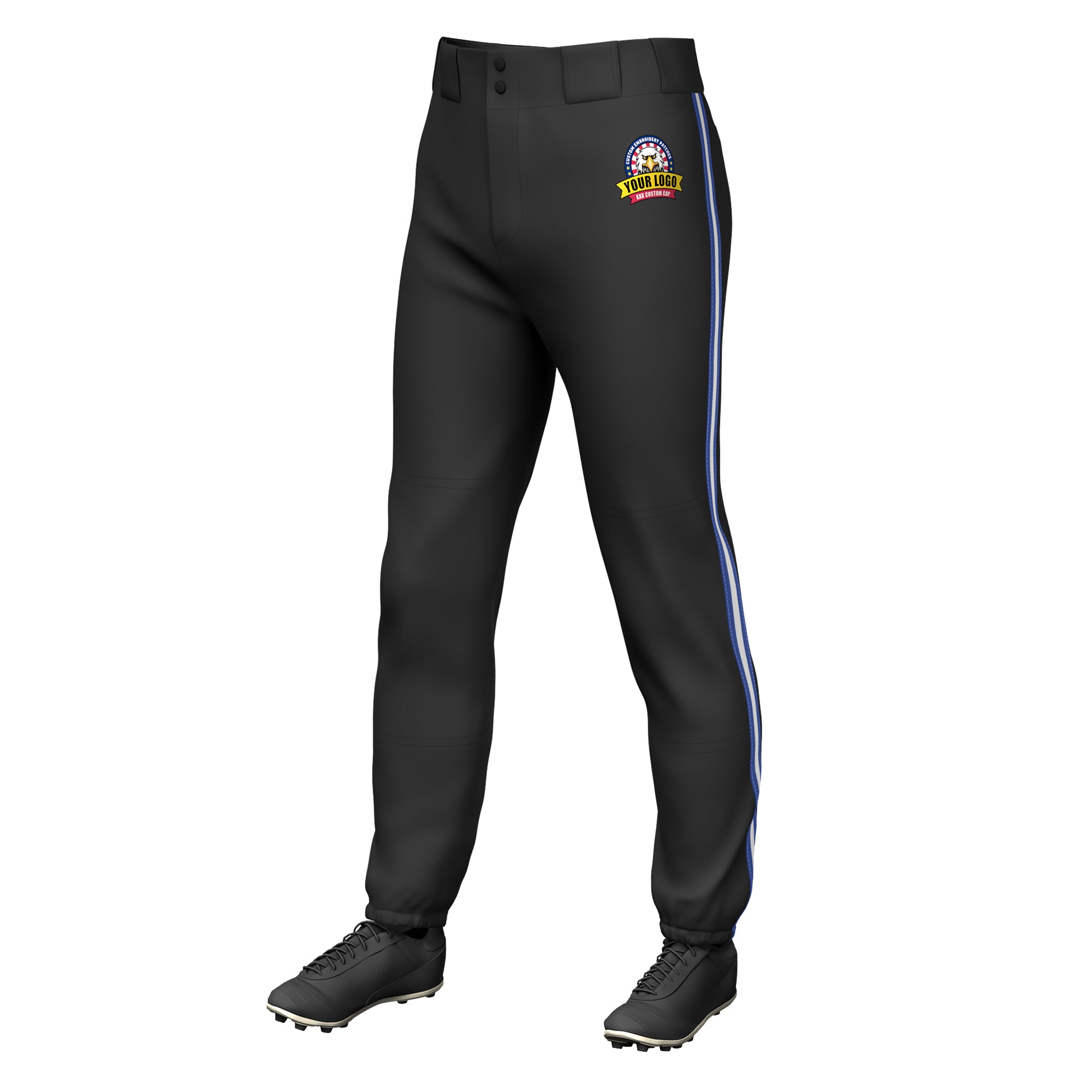 Custom Black Royal White-Royal Classic Fit Stretch Practice Pull-up Baseball Pants