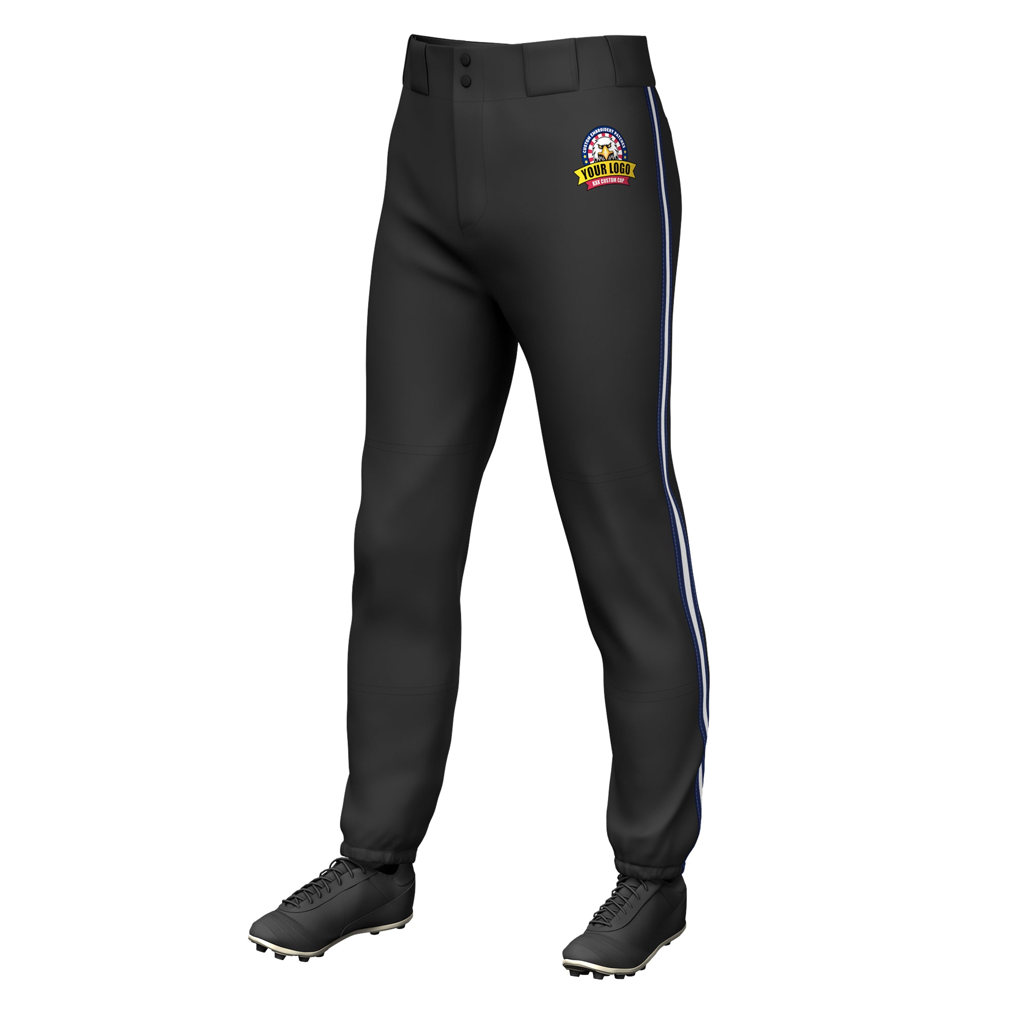 Custom Black Navy White-Navy Classic Fit Stretch Practice Pull-up Baseball Pants