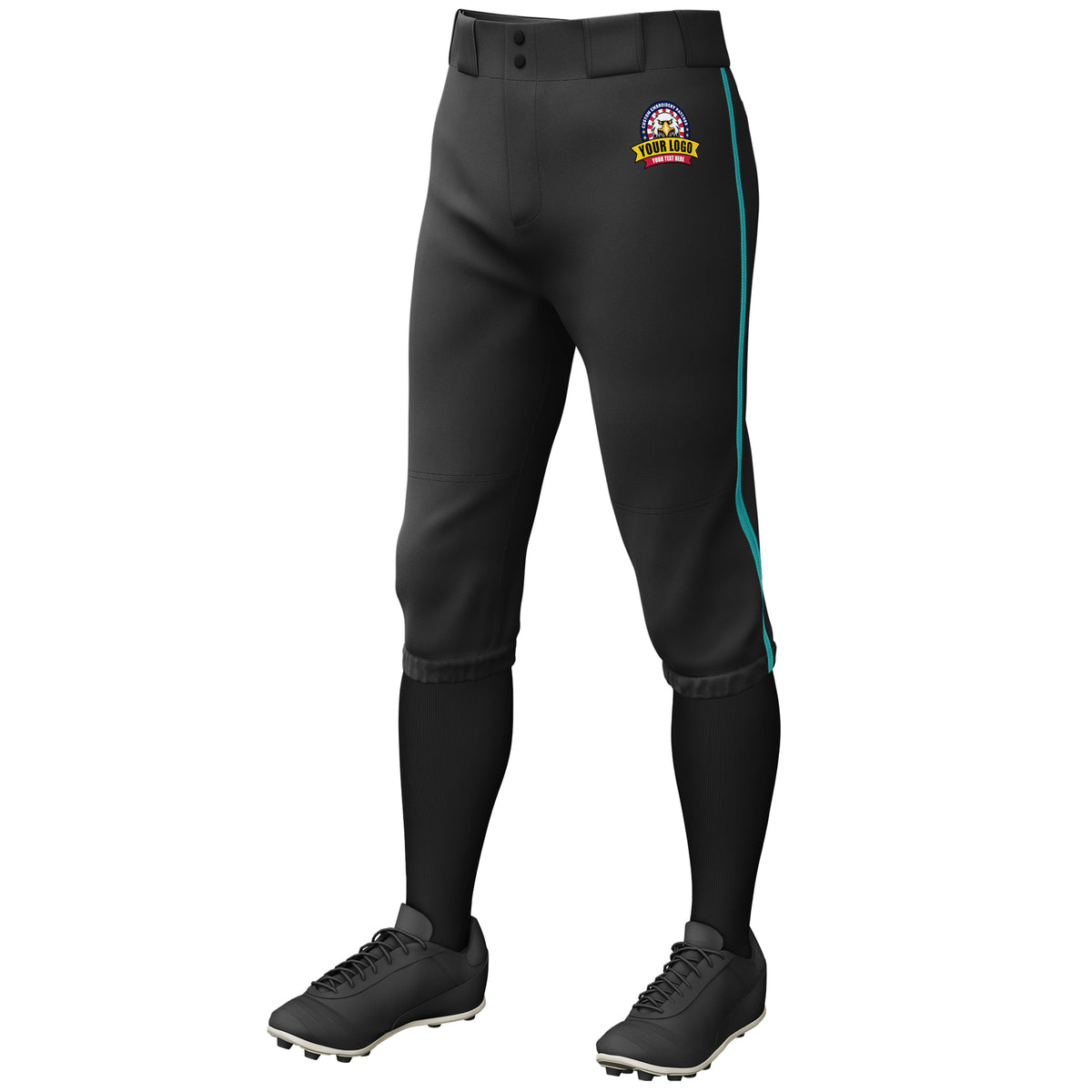 Custom Black Aqua Classic Fit Stretch Practice Knickers Baseball Pants