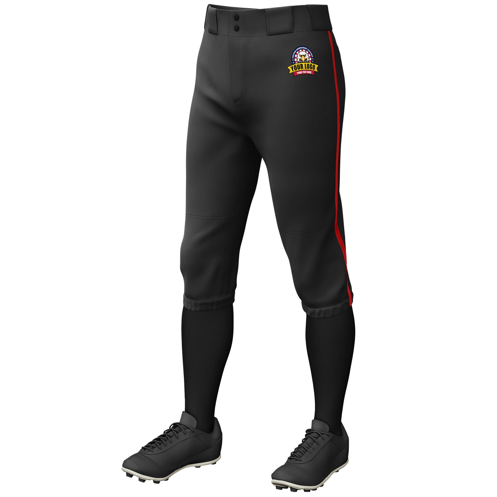 Custom Black Red Classic Fit Stretch Practice Knickers Baseball Pants