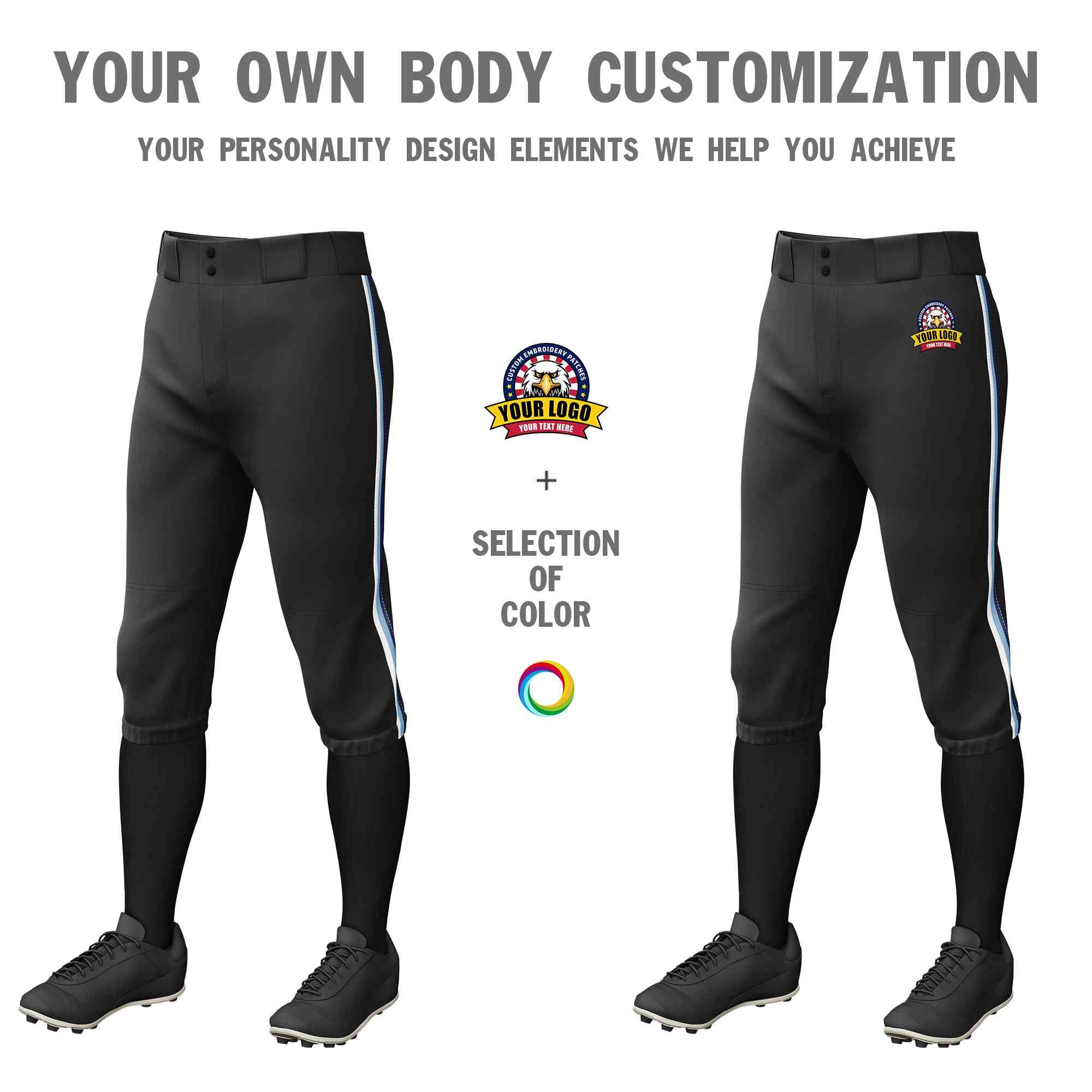 Custom Black White Light Blue-Navy Classic Fit Stretch Practice Knickers Baseball Pants