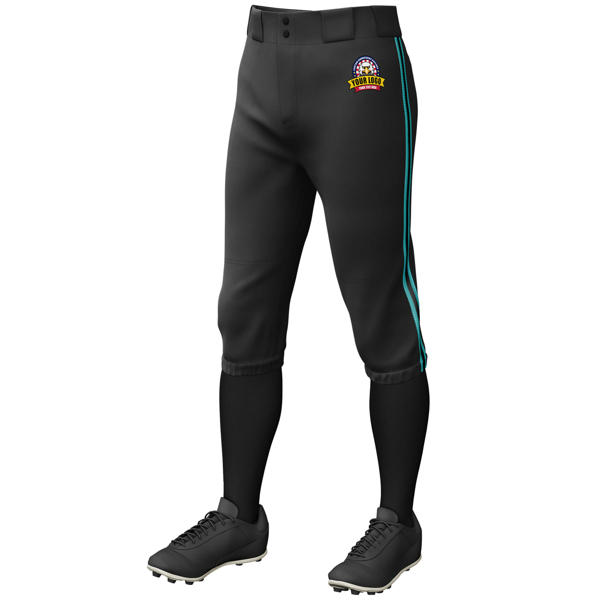 Custom Black Aqua Classic Fit Stretch Practice Knickers Baseball Pants