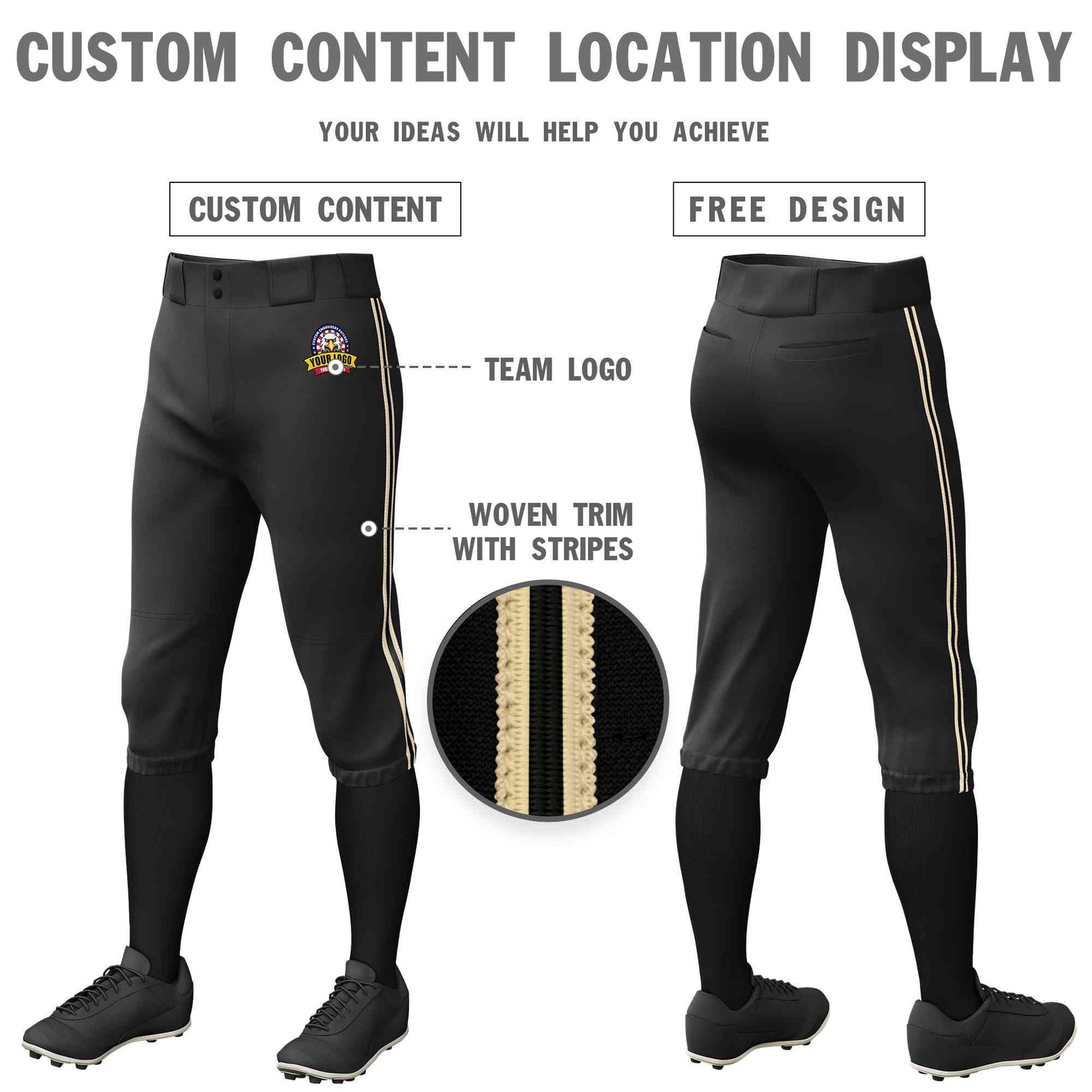 Custom Black Khaki Black-Khaki Classic Fit Stretch Practice Knickers Baseball Pants