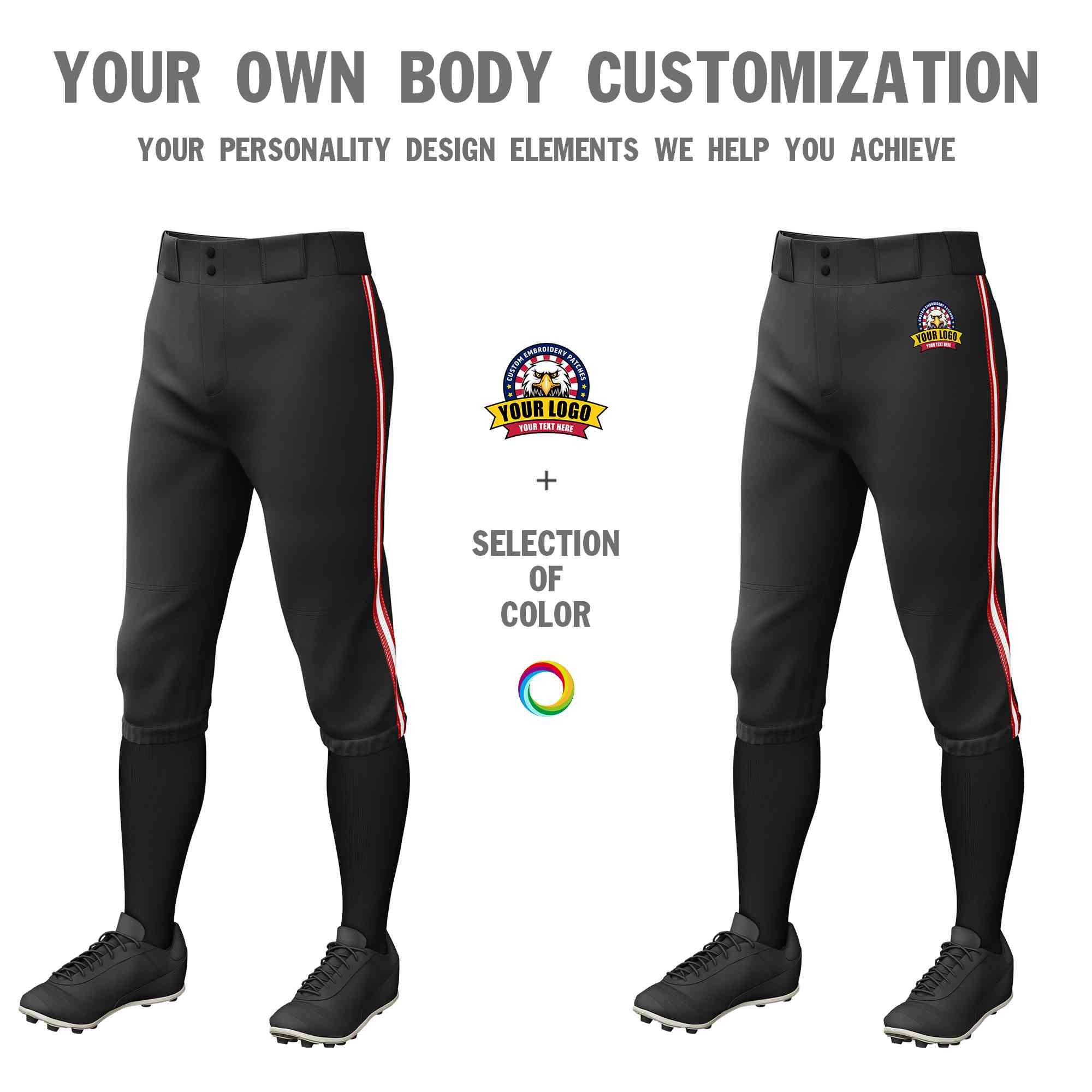 Custom Black Red White-Red Classic Fit Stretch Practice Knickers Baseball Pants