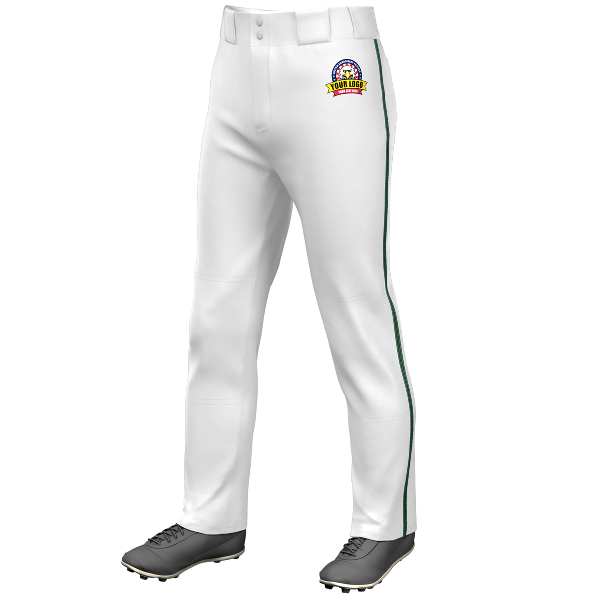 Custom White Green Classic Fit Stretch Practice Loose-fit Baseball Pants