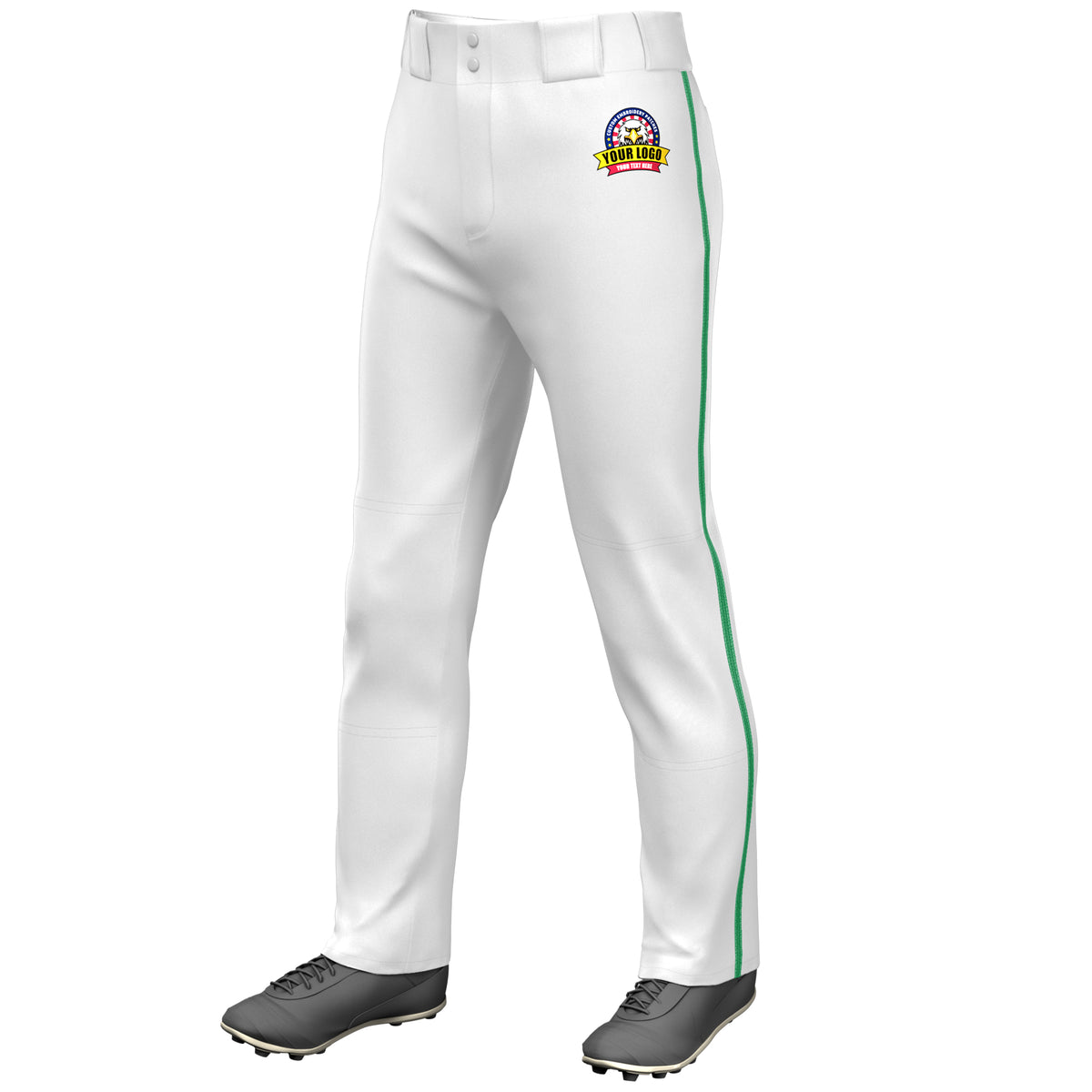 Custom White Kelly Green Classic Fit Stretch Practice Loose-fit Baseball Pants