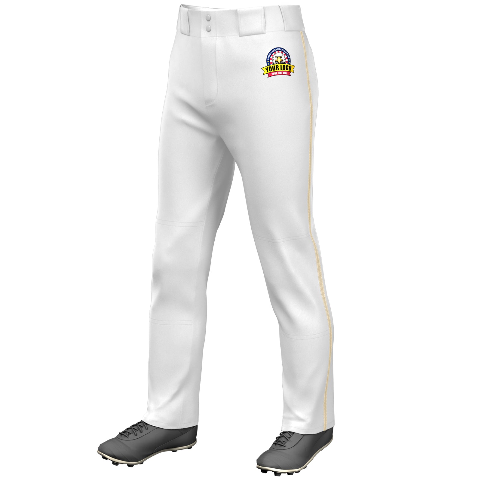 Custom White Khaki Classic Fit Stretch Practice Loose-fit Baseball Pants