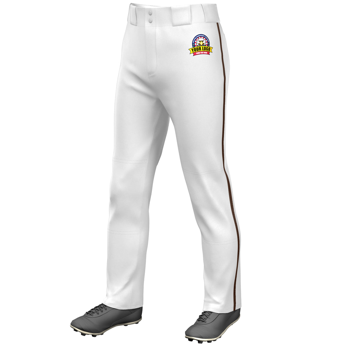 Custom White Brown Classic Fit Stretch Practice Loose-fit Baseball Pants