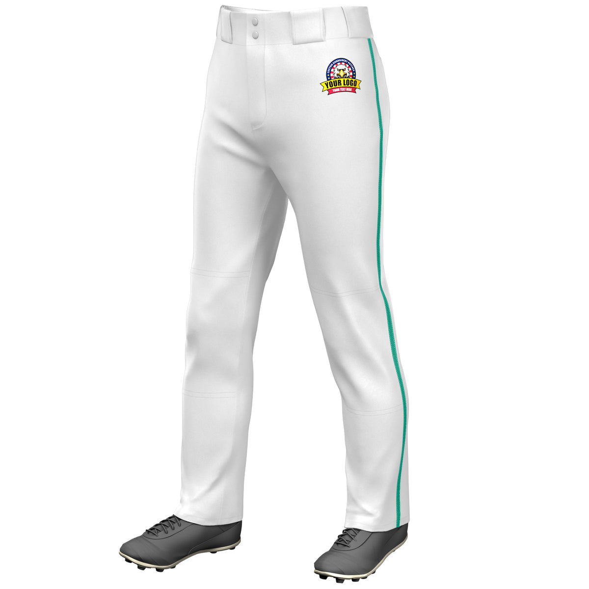 Custom White Teal Classic Fit Stretch Practice Loose-fit Baseball Pants