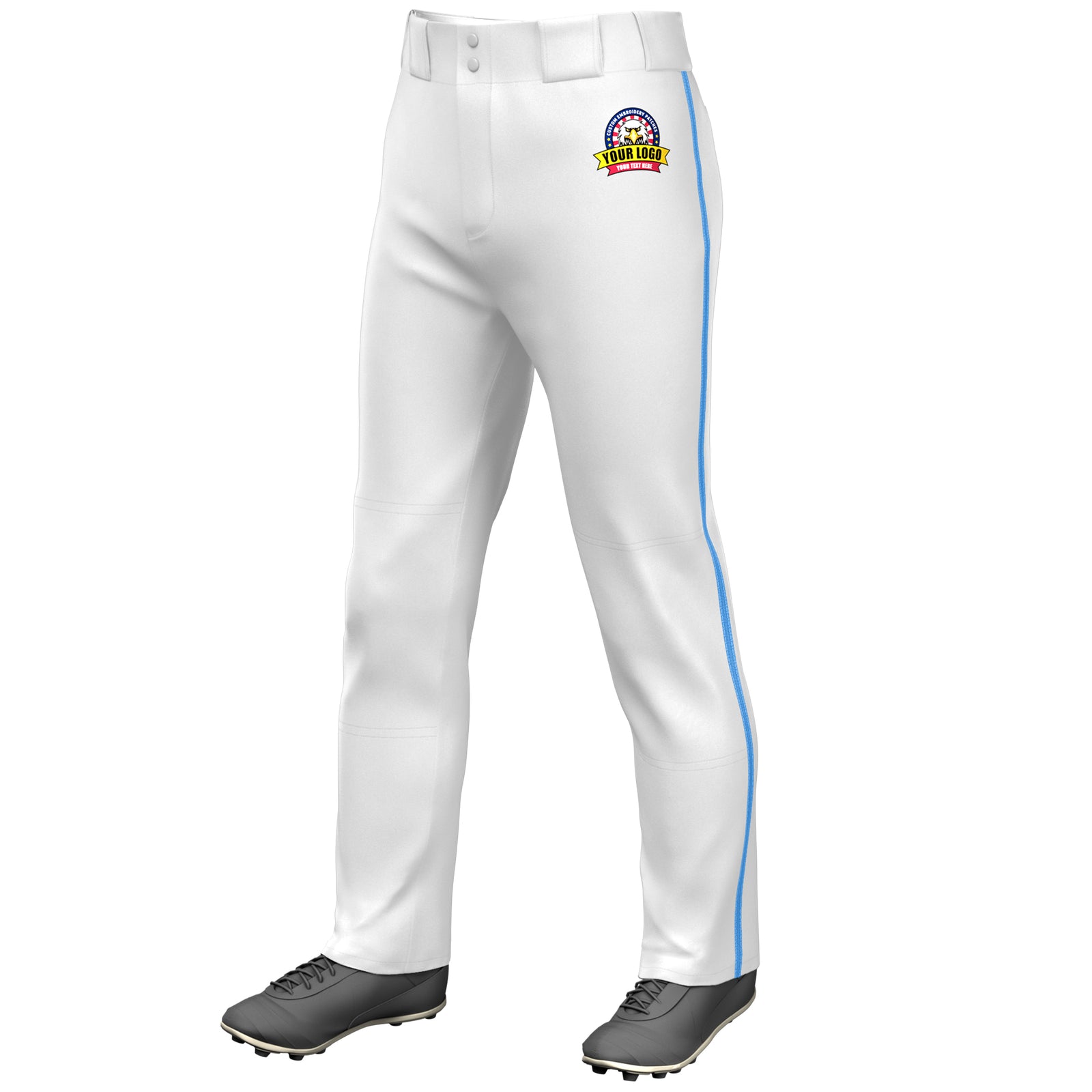 Custom White Powder Blue Classic Fit Stretch Practice Loose-fit Baseball Pants