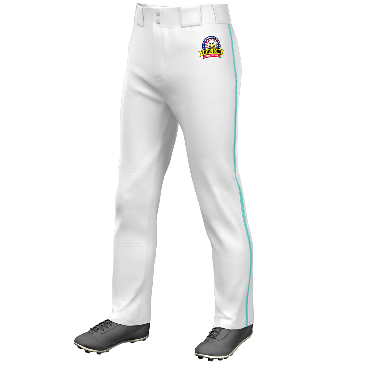 Custom White Aqua Classic Fit Stretch Practice Loose-fit Baseball Pants
