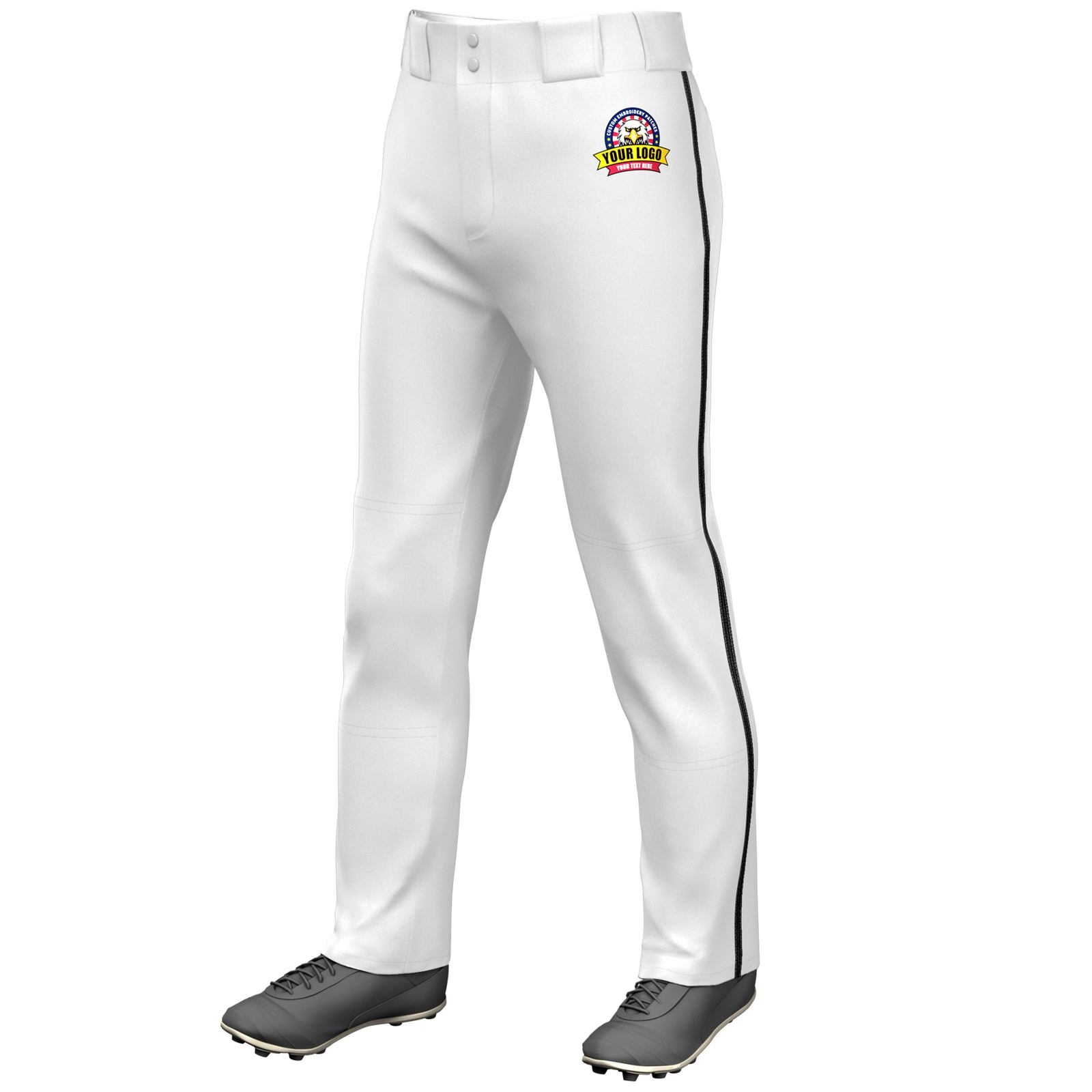 Custom White Black Classic Fit Stretch Practice Loose-fit Baseball Pants