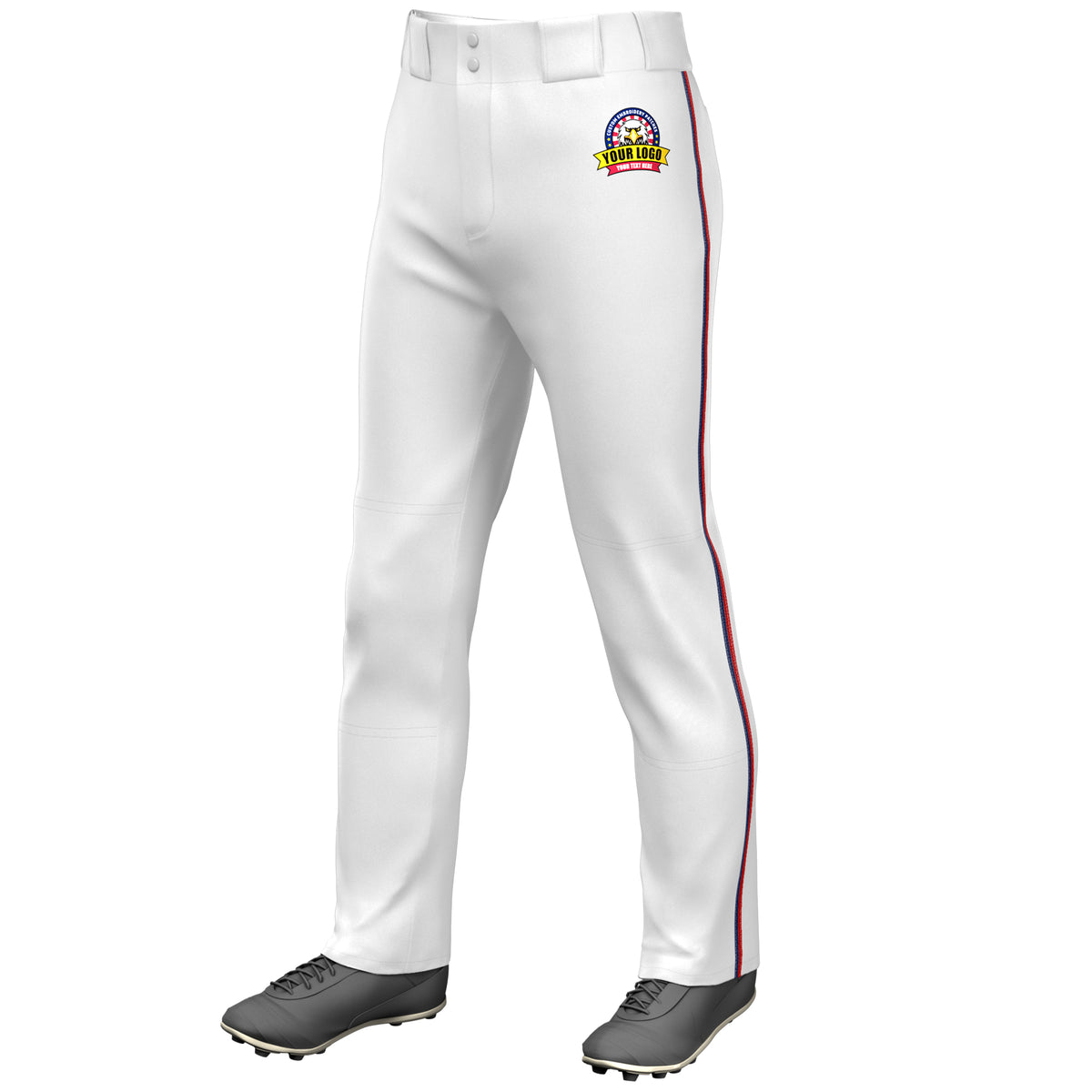 Custom White Navy-Red Classic Fit Stretch Practice Loose-fit Baseball Pants