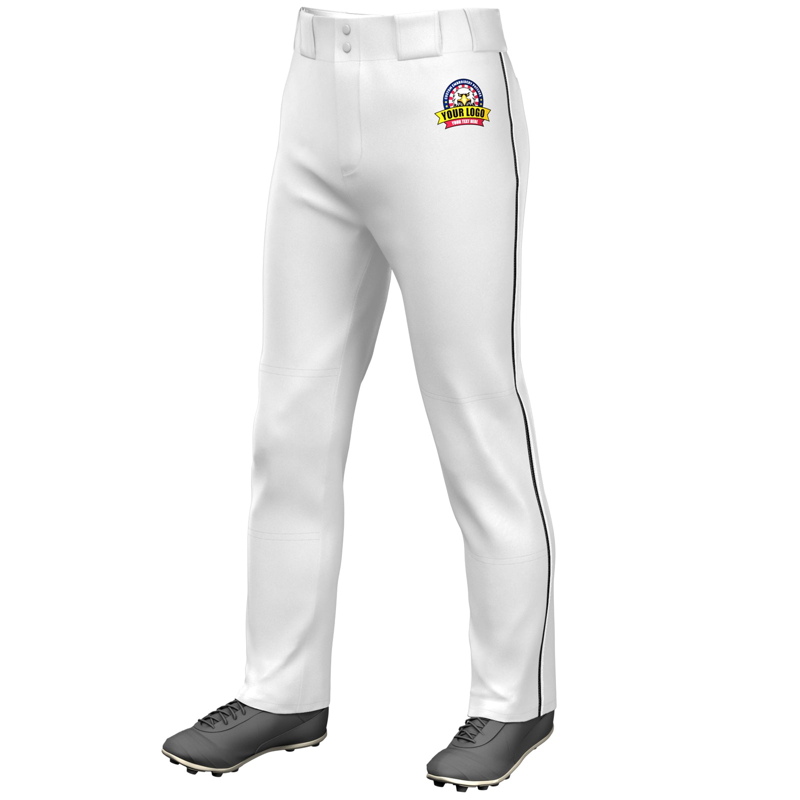Custom White Black-White Classic Fit Stretch Practice Loose-fit Baseball Pants