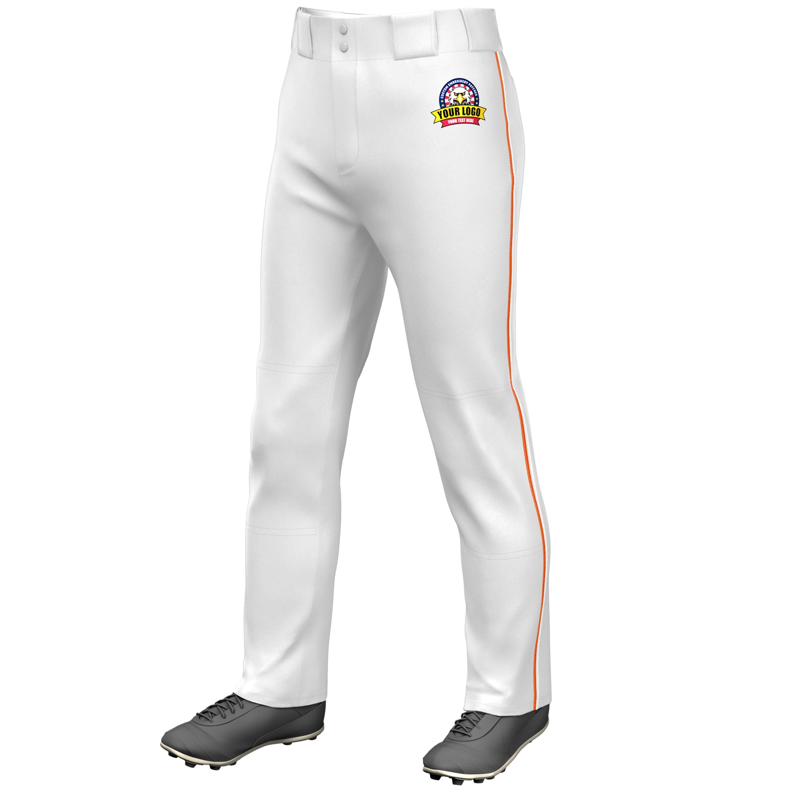 Custom White Orange-White Classic Fit Stretch Practice Loose-fit Baseball Pants