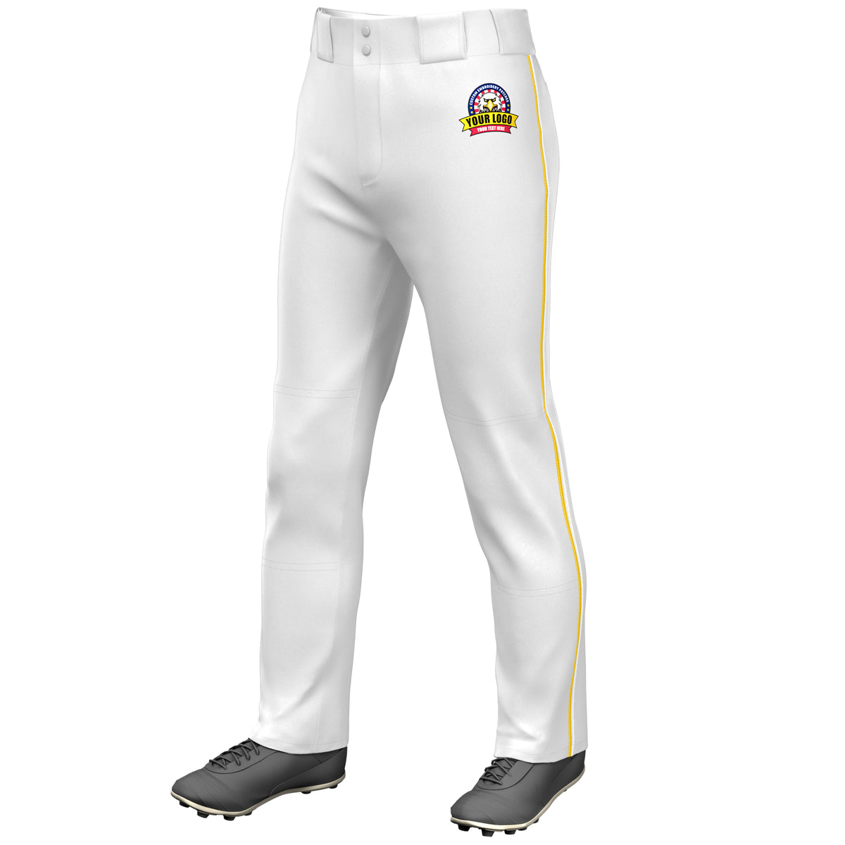 Custom White Gold-White Classic Fit Stretch Practice Loose-fit Baseball Pants
