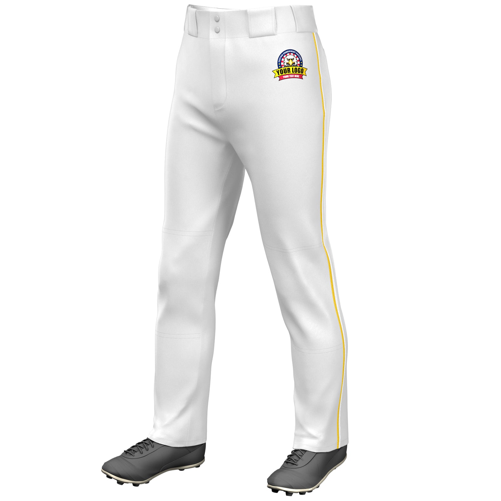 Custom White Gold-White Classic Fit Stretch Practice Loose-fit Baseball Pants