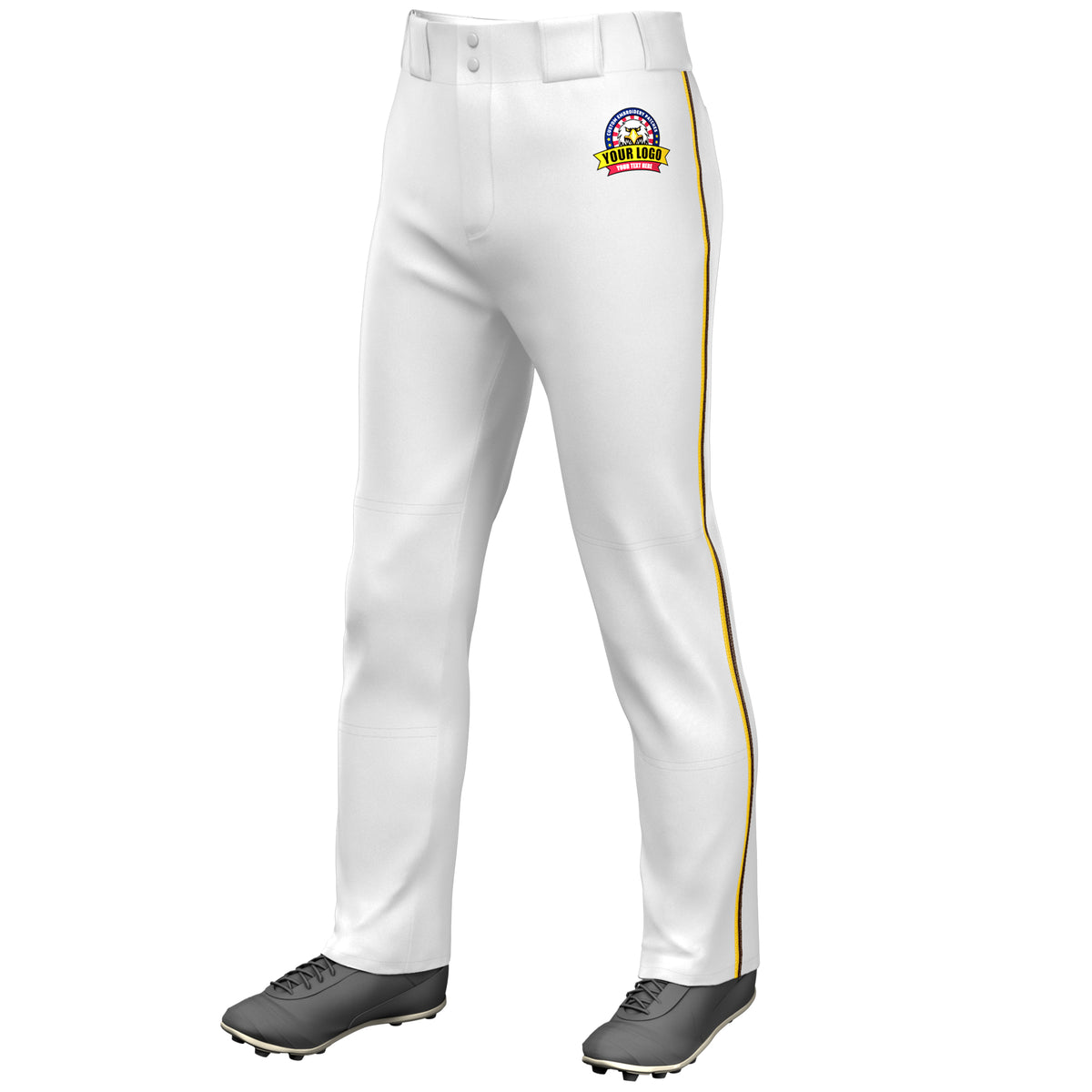 Custom White Gold-Brown Classic Fit Stretch Practice Loose-fit Baseball Pants