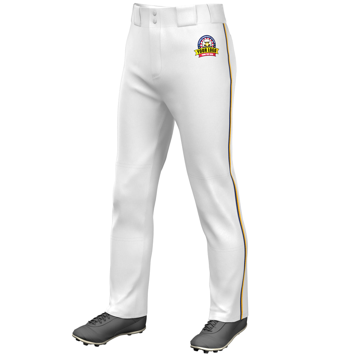 Custom White Navy-Yellow Classic Fit Stretch Practice Loose-fit Baseball Pants