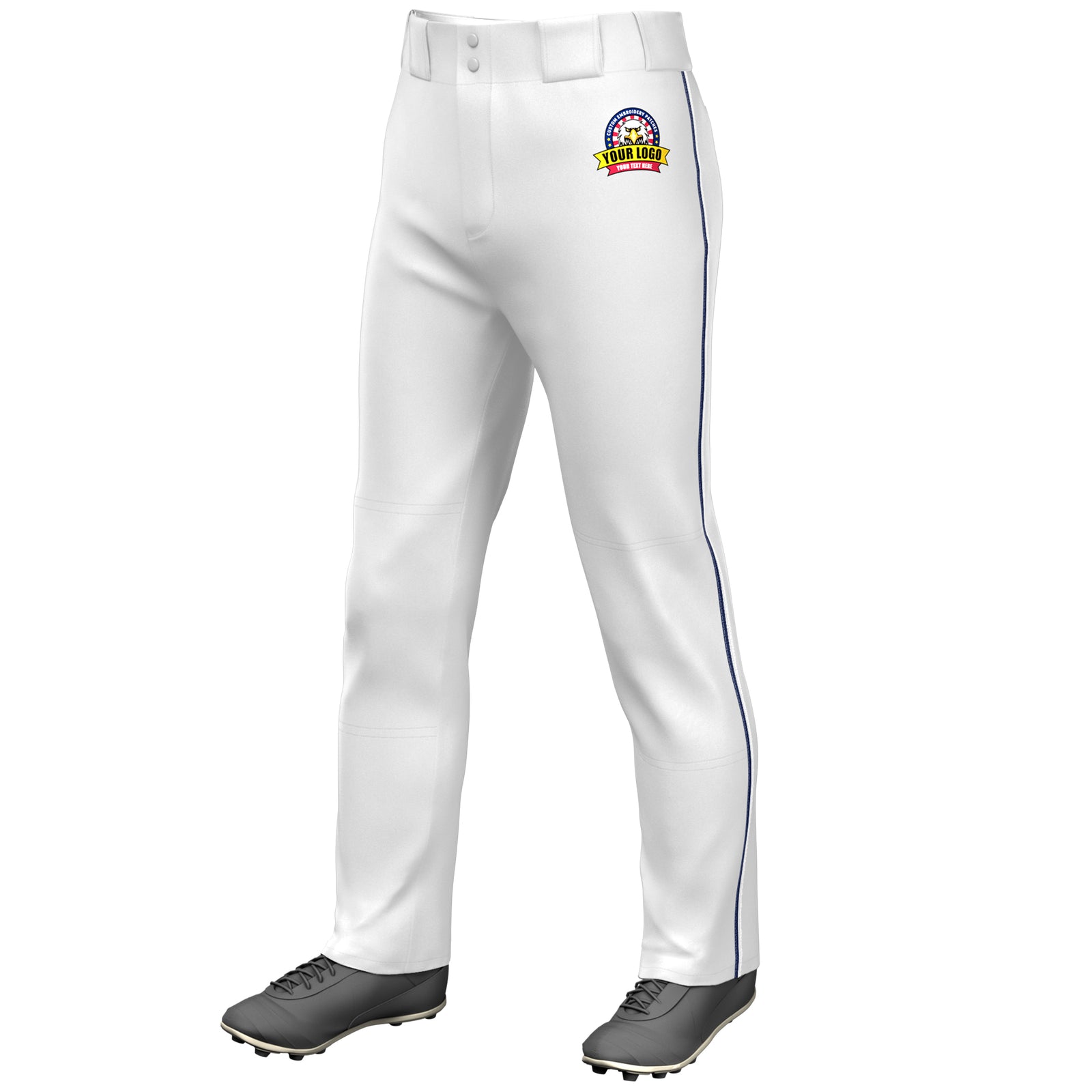 Custom White Navy-White Classic Fit Stretch Practice Loose-fit Baseball Pants
