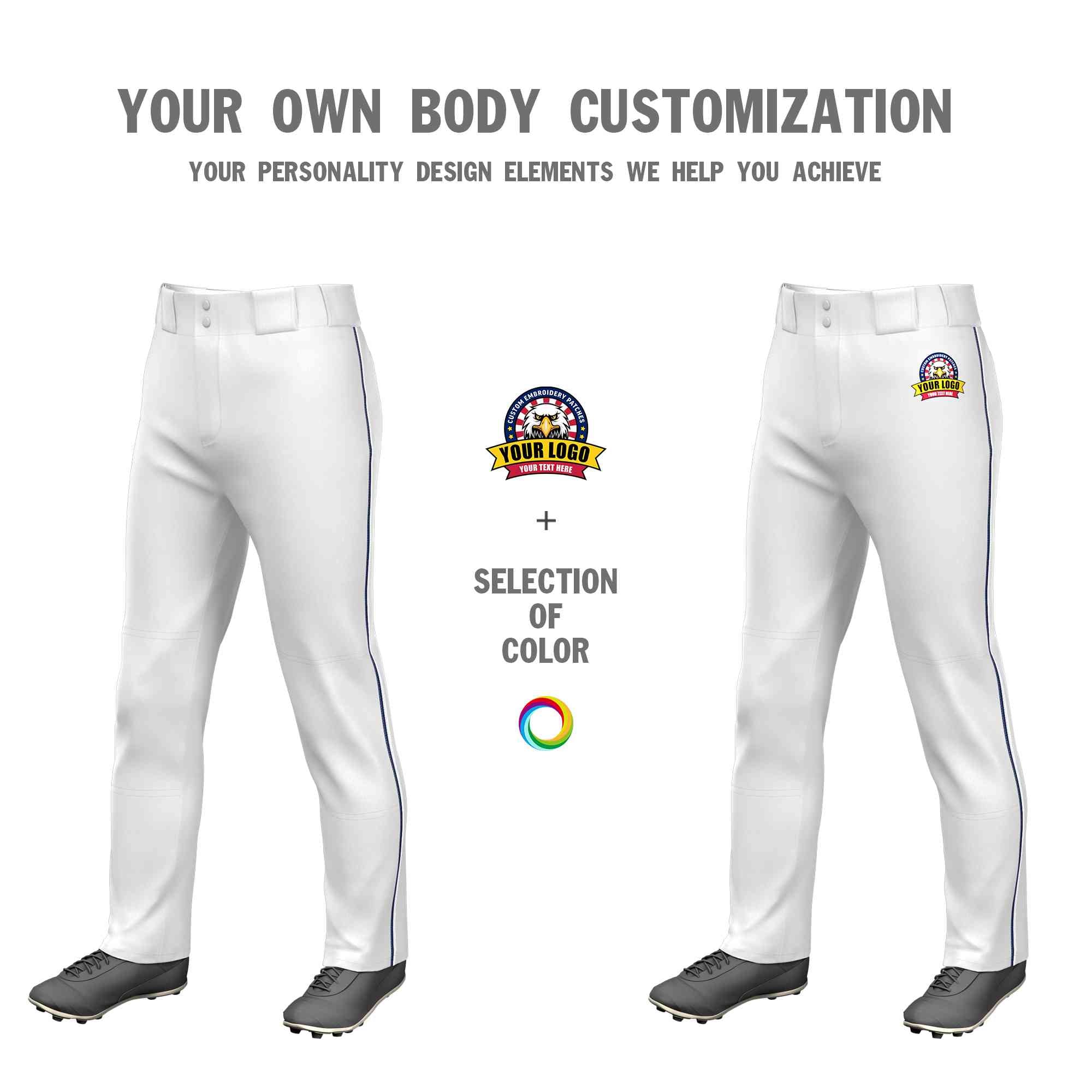 Custom White Navy-White Classic Fit Stretch Practice Loose-fit Baseball Pants