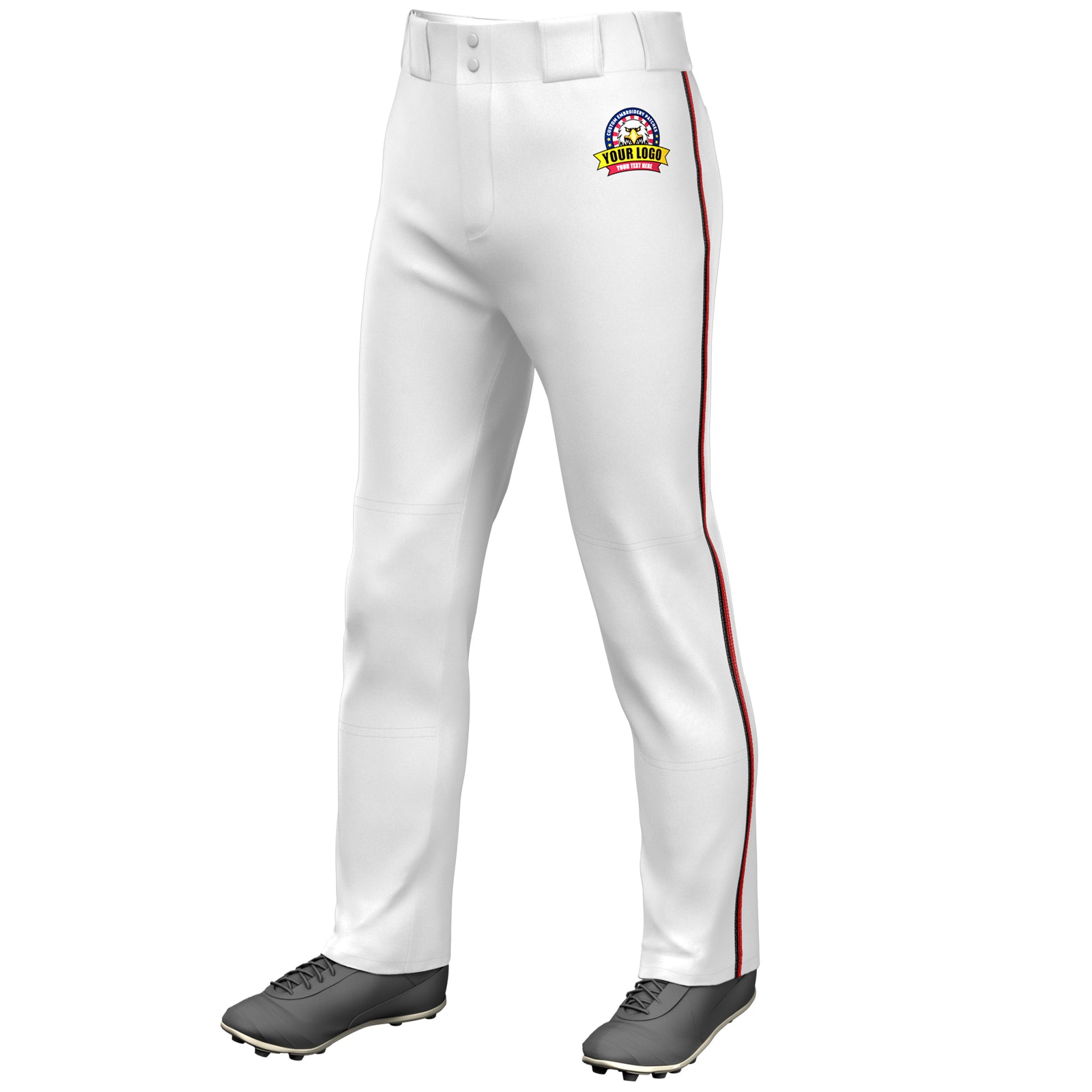 Custom White Black-Red Classic Fit Stretch Practice Loose-fit Baseball Pants