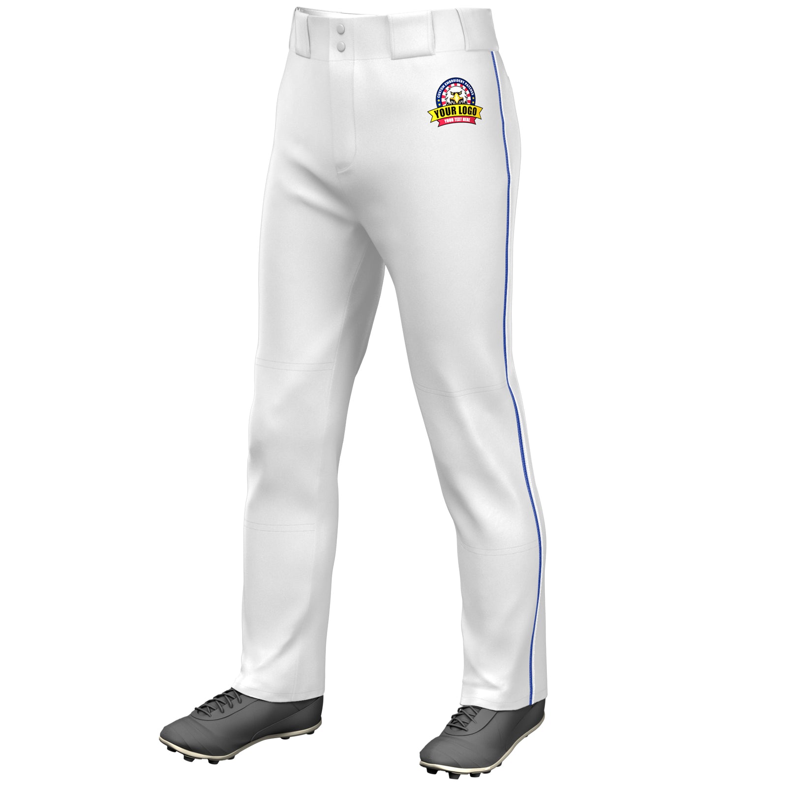 Custom White Royal-White Classic Fit Stretch Practice Loose-fit Baseball Pants