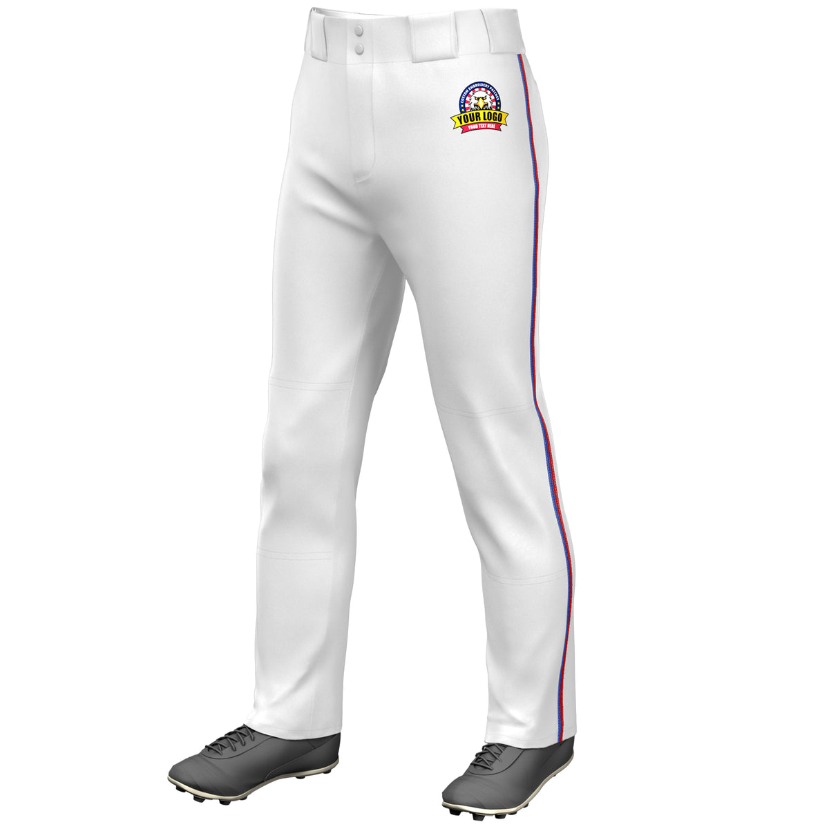 Custom White Royal-Red Classic Fit Stretch Practice Loose-fit Baseball Pants