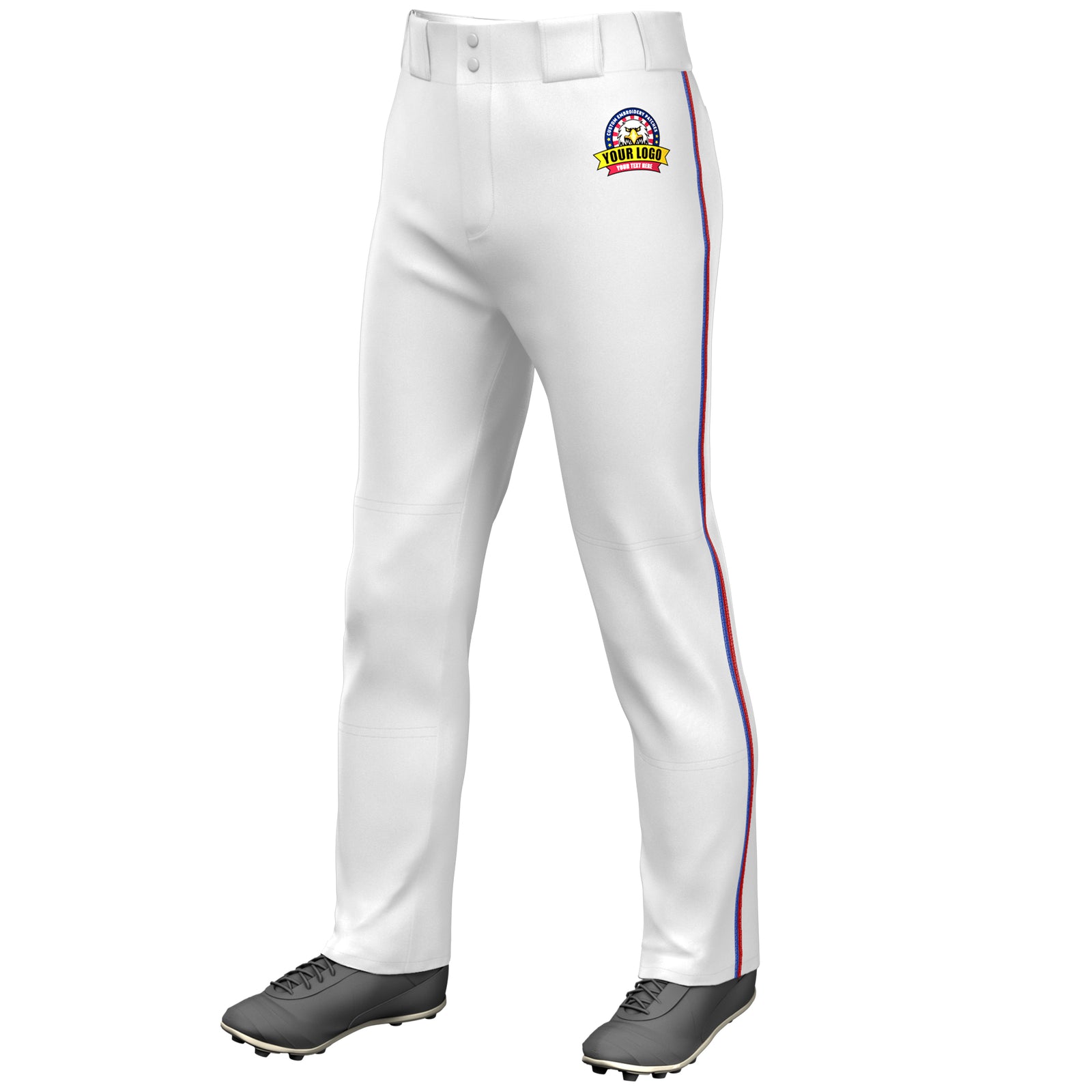 Custom White Royal-Red Classic Fit Stretch Practice Loose-fit Baseball Pants