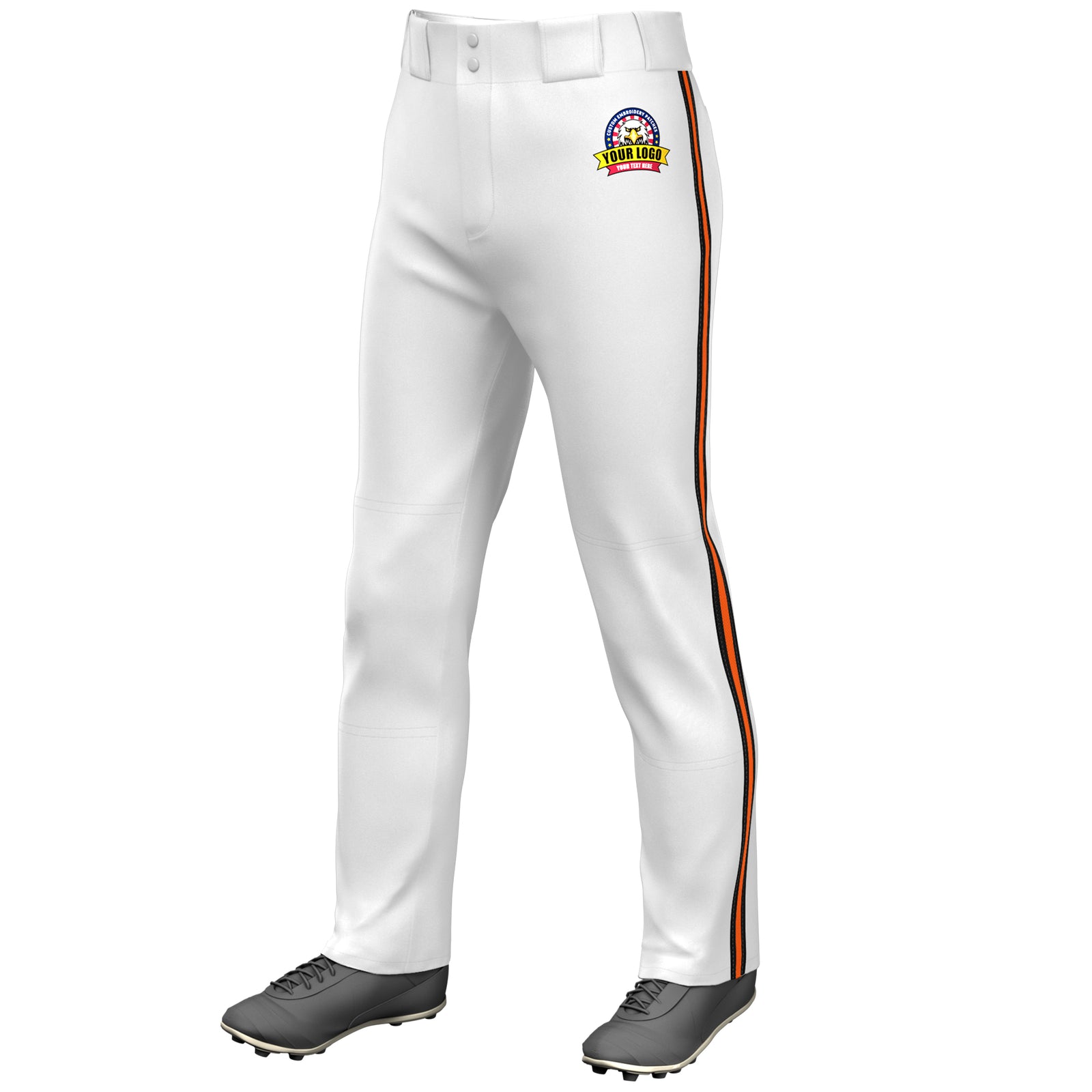 Custom White Black Orange-Black Classic Fit Stretch Practice Loose-fit Baseball Pants
