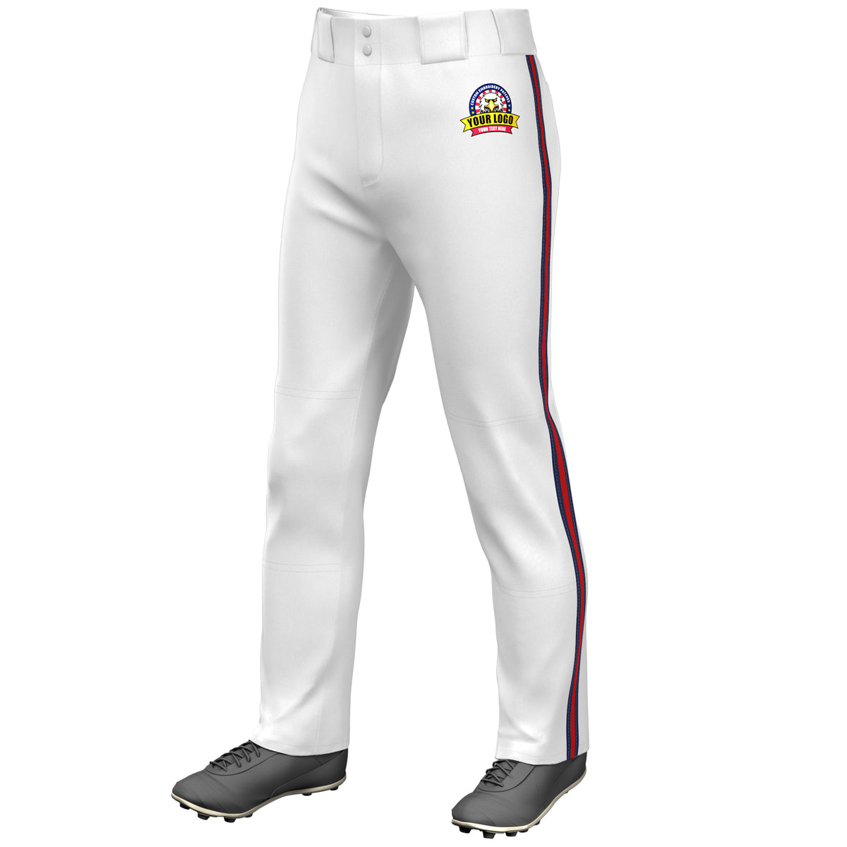 Custom White Navy Red-Navy Classic Fit Stretch Practice Loose-fit Baseball Pants
