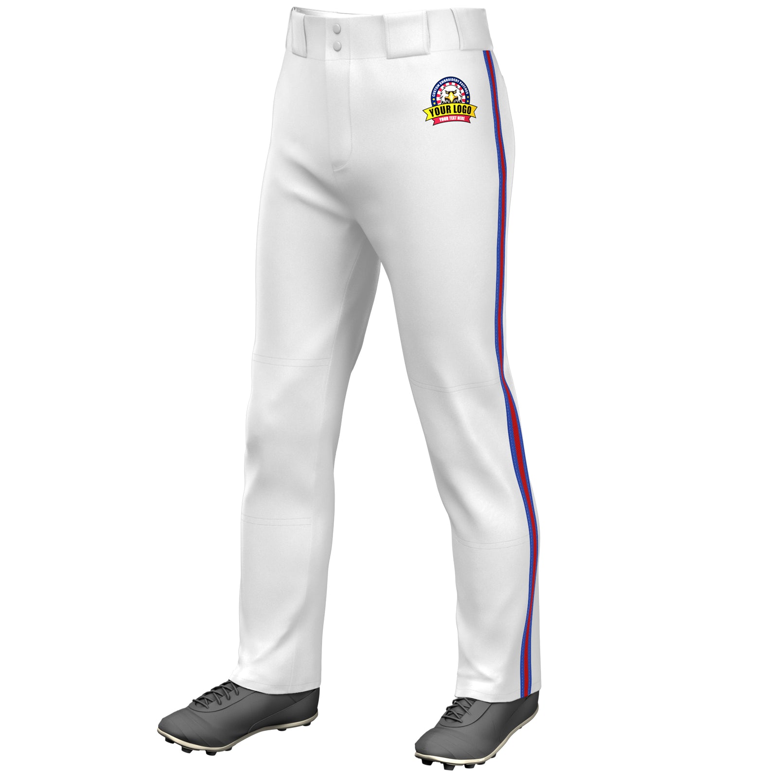 Custom White Royal Red-Royal Classic Fit Stretch Practice Loose-fit Baseball Pants