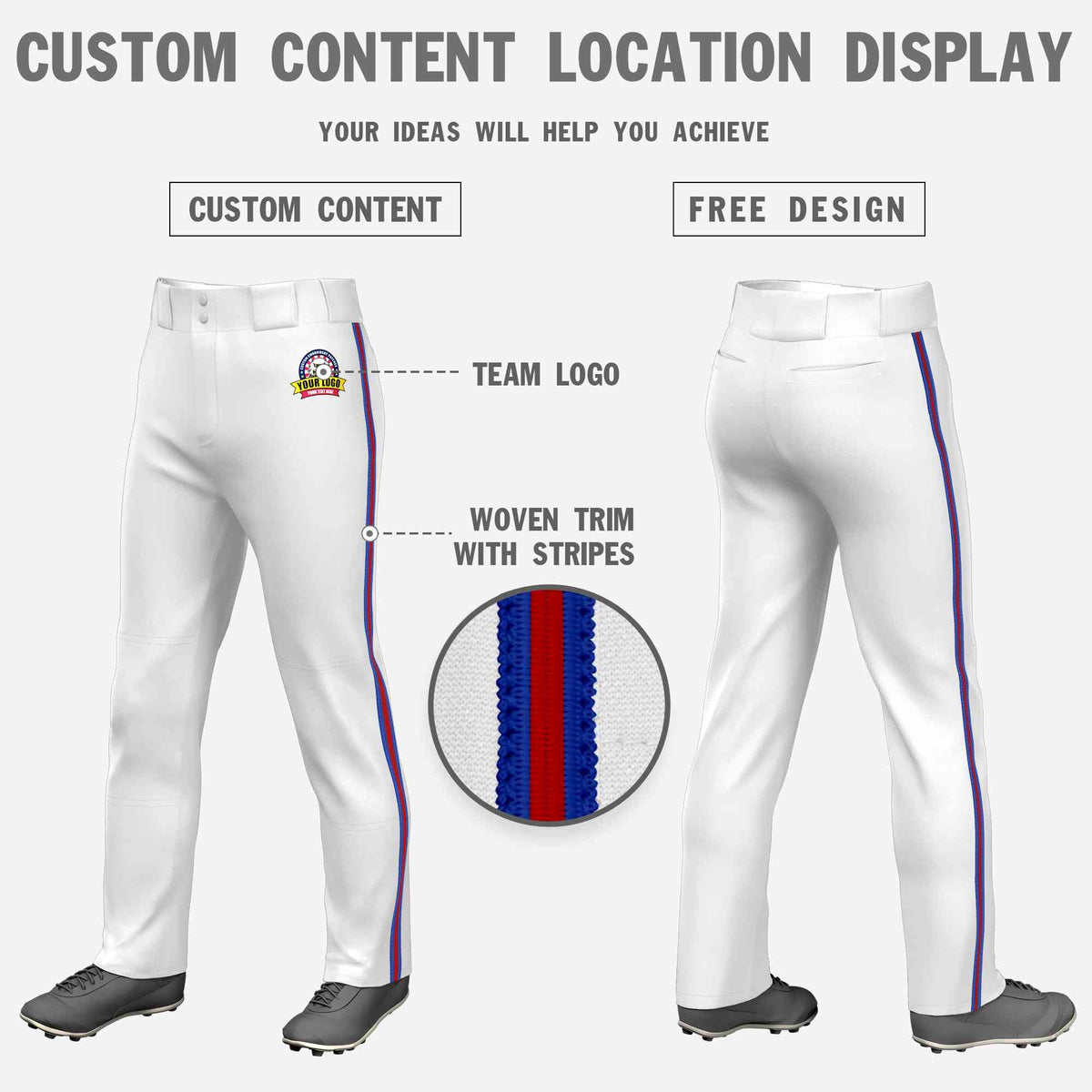 Custom White Royal Red-Royal Classic Fit Stretch Practice Loose-fit Baseball Pants