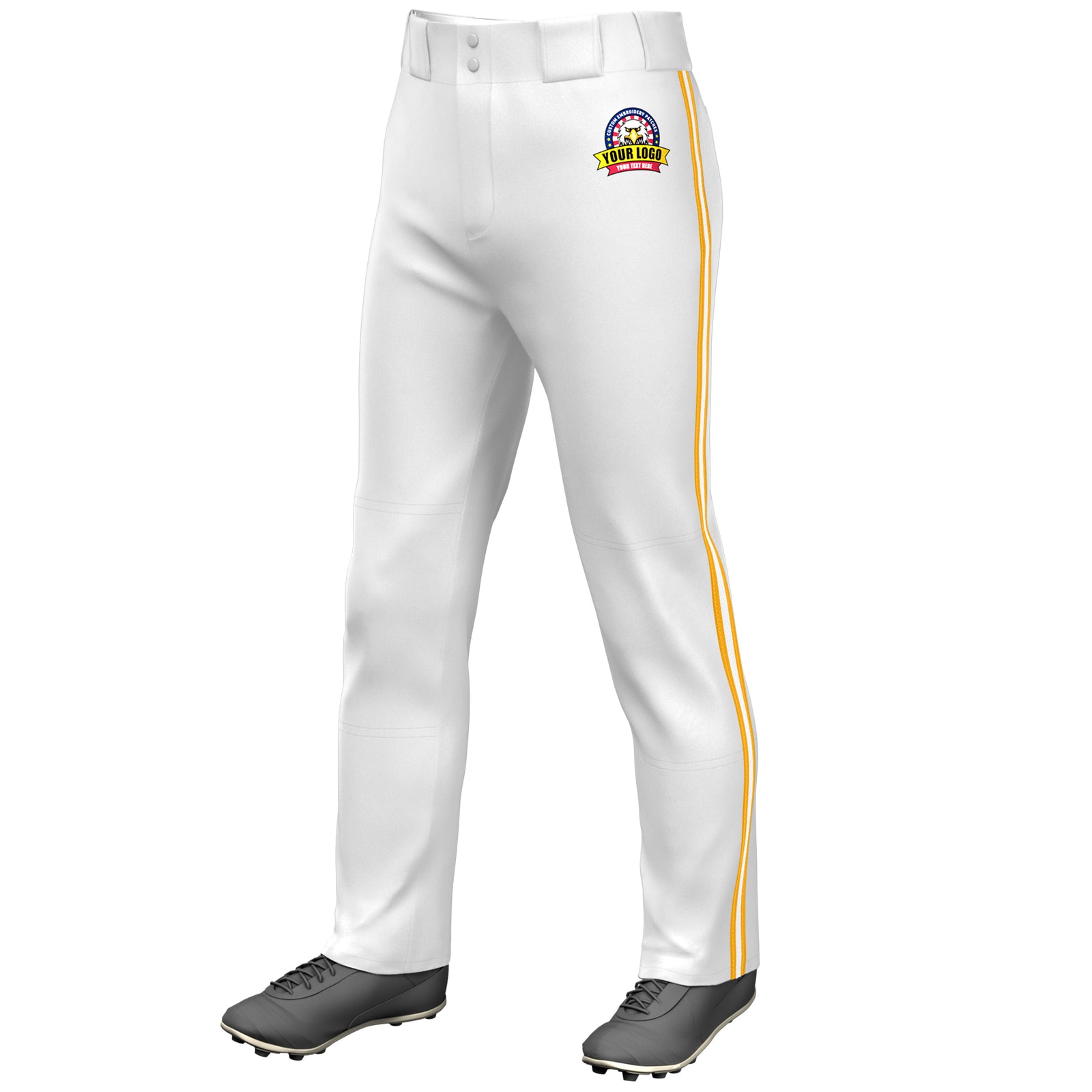 Custom White Yellow White-Yellow Classic Fit Stretch Practice Loose-fit Baseball Pants