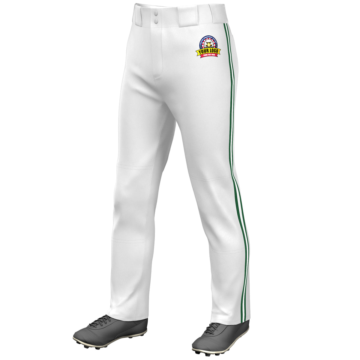 Custom White Green White-Green Classic Fit Stretch Practice Loose-fit Baseball Pants