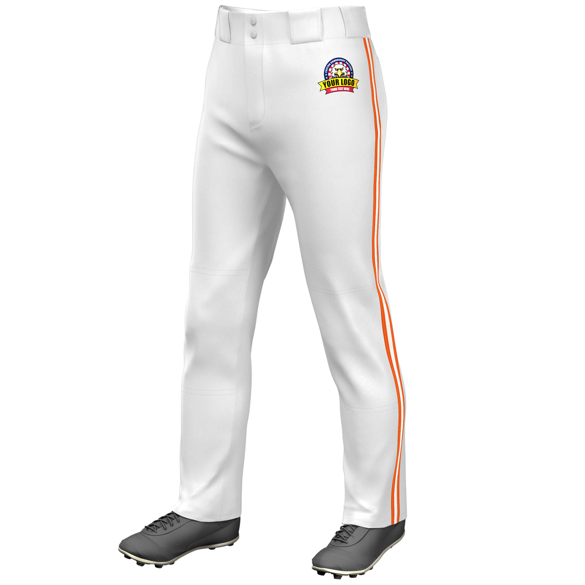 Custom White Orange White-Orange Classic Fit Stretch Practice Loose-fit Baseball Pants