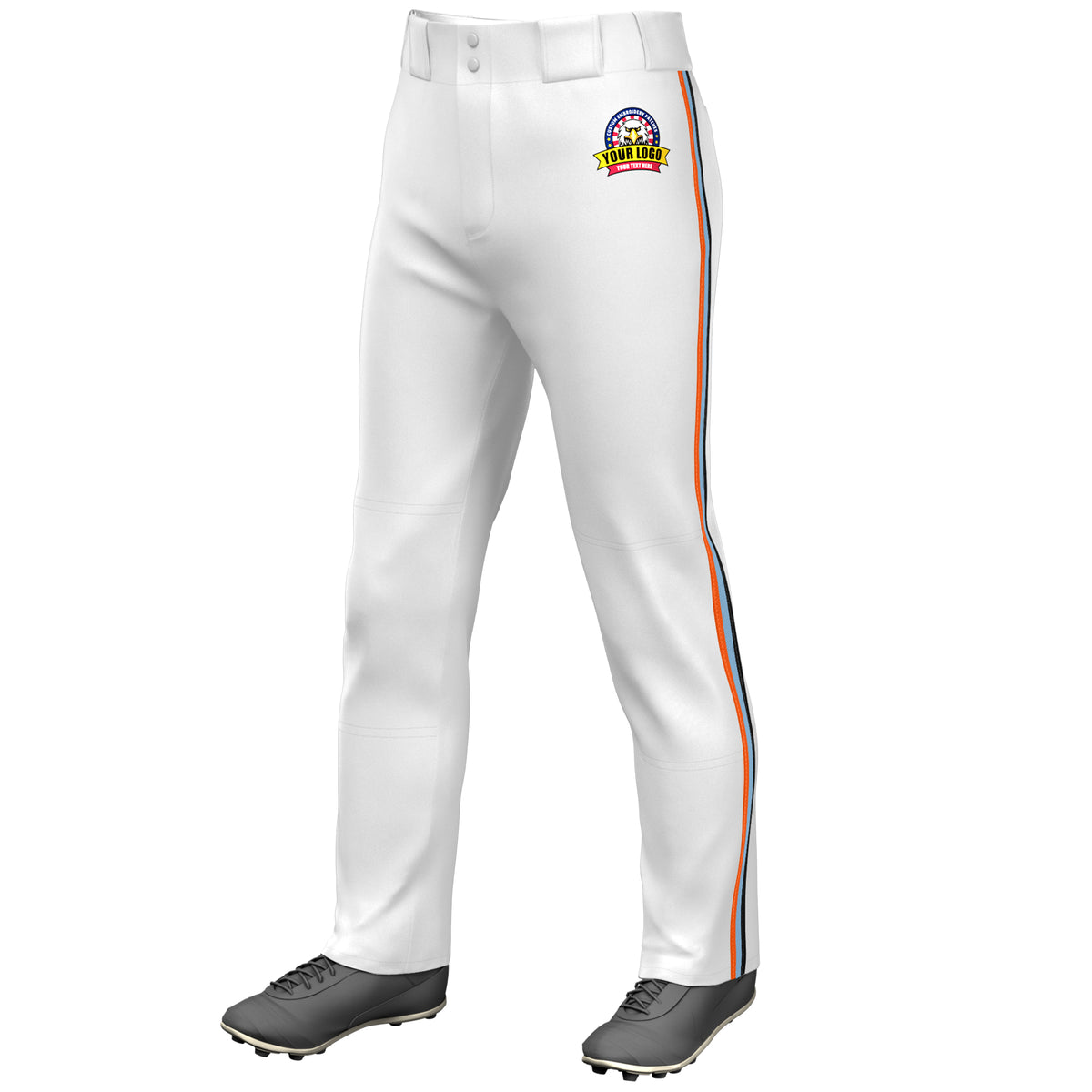 Custom White Orange Royal-Black Classic Fit Stretch Practice Loose-fit Baseball Pants