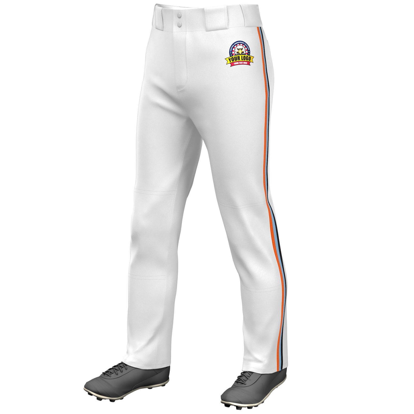 Custom White Orange Royal-Black Classic Fit Stretch Practice Loose-fit Baseball Pants