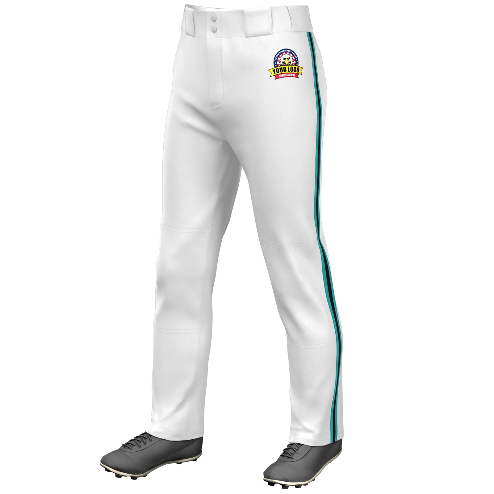 Custom White Aqua Black-Aqua Classic Fit Stretch Practice Loose-fit Baseball Pants