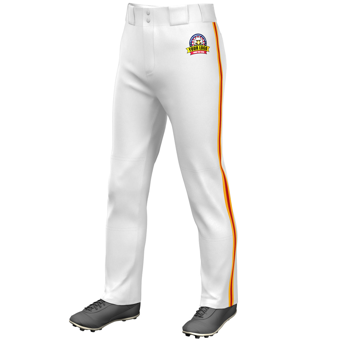 Custom White Yellow Red-Yellow Classic Fit Stretch Practice Loose-fit Baseball Pants