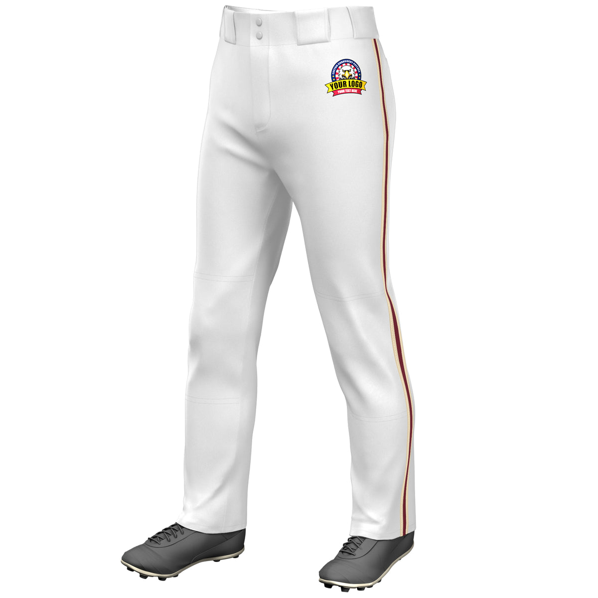 Custom White Khaki Crimson-Khaki Classic Fit Stretch Practice Loose-fit Baseball Pants