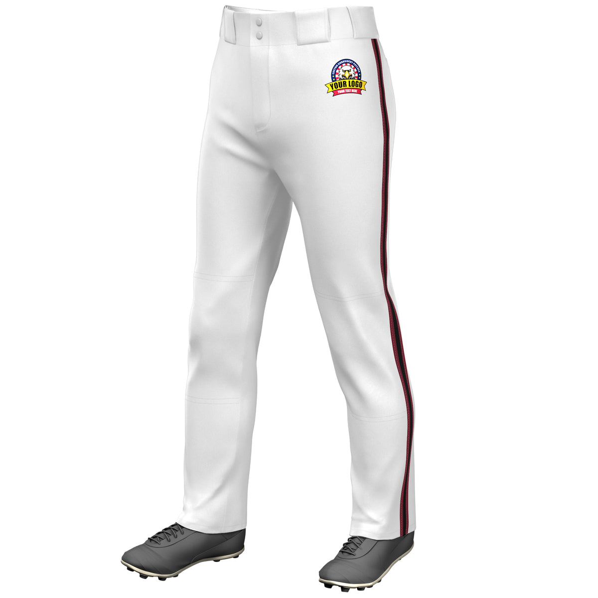 Custom White Crimson Black-Crimson Classic Fit Stretch Practice Loose-fit Baseball Pants