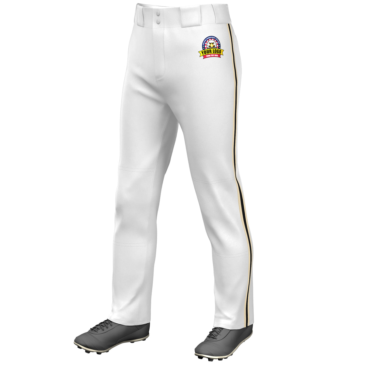 Custom White Khaki Black-Khaki Classic Fit Stretch Practice Loose-fit Baseball Pants