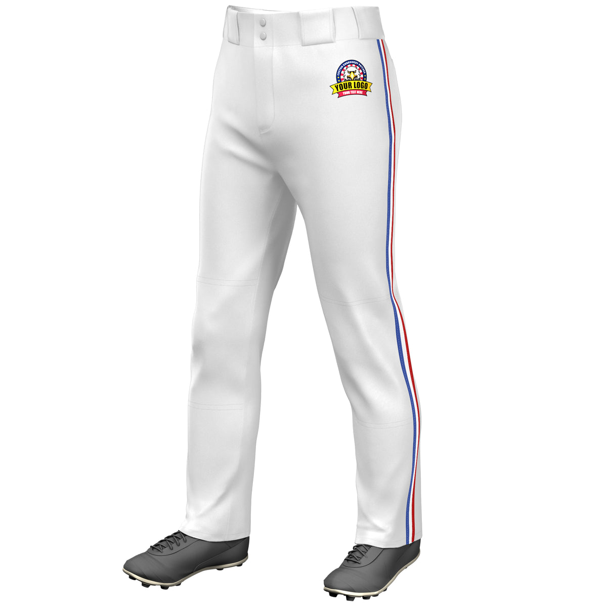 Custom White Royal White-Red Classic Fit Stretch Practice Loose-fit Baseball Pants