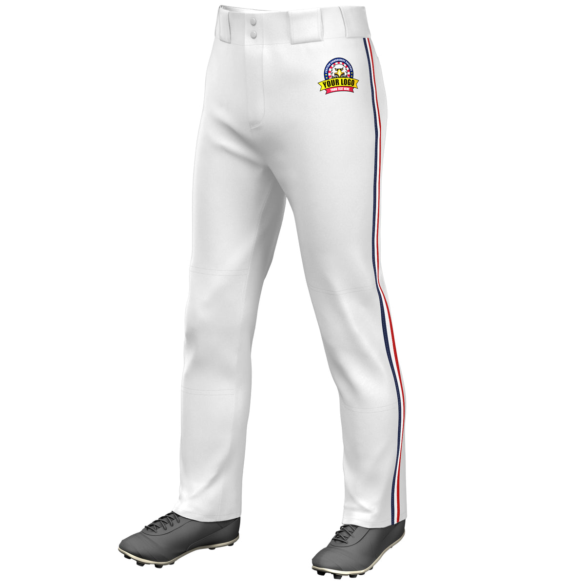 Custom White Navy White-Red Classic Fit Stretch Practice Loose-fit Baseball Pants