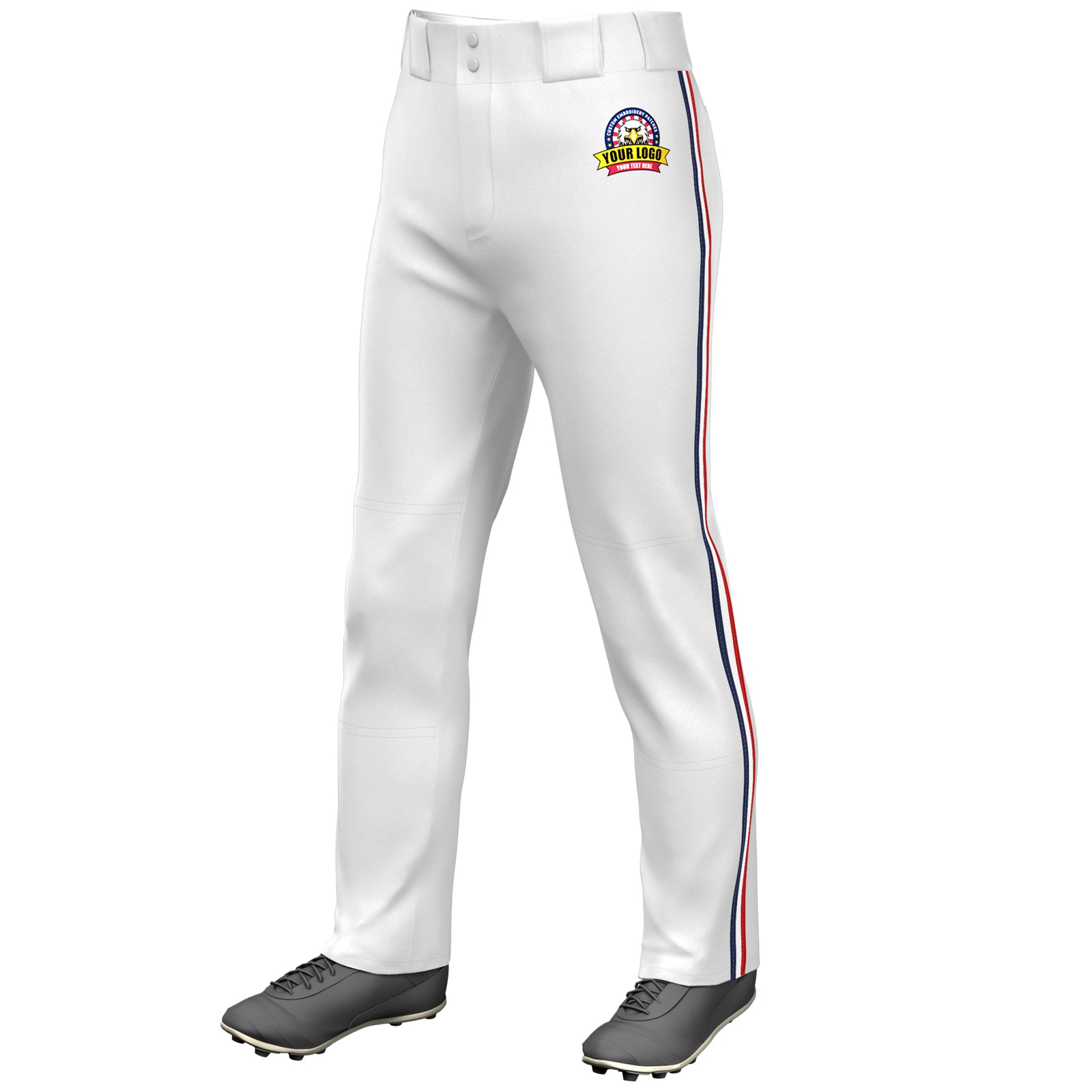 Custom White Navy White-Red Classic Fit Stretch Practice Loose-fit Baseball Pants