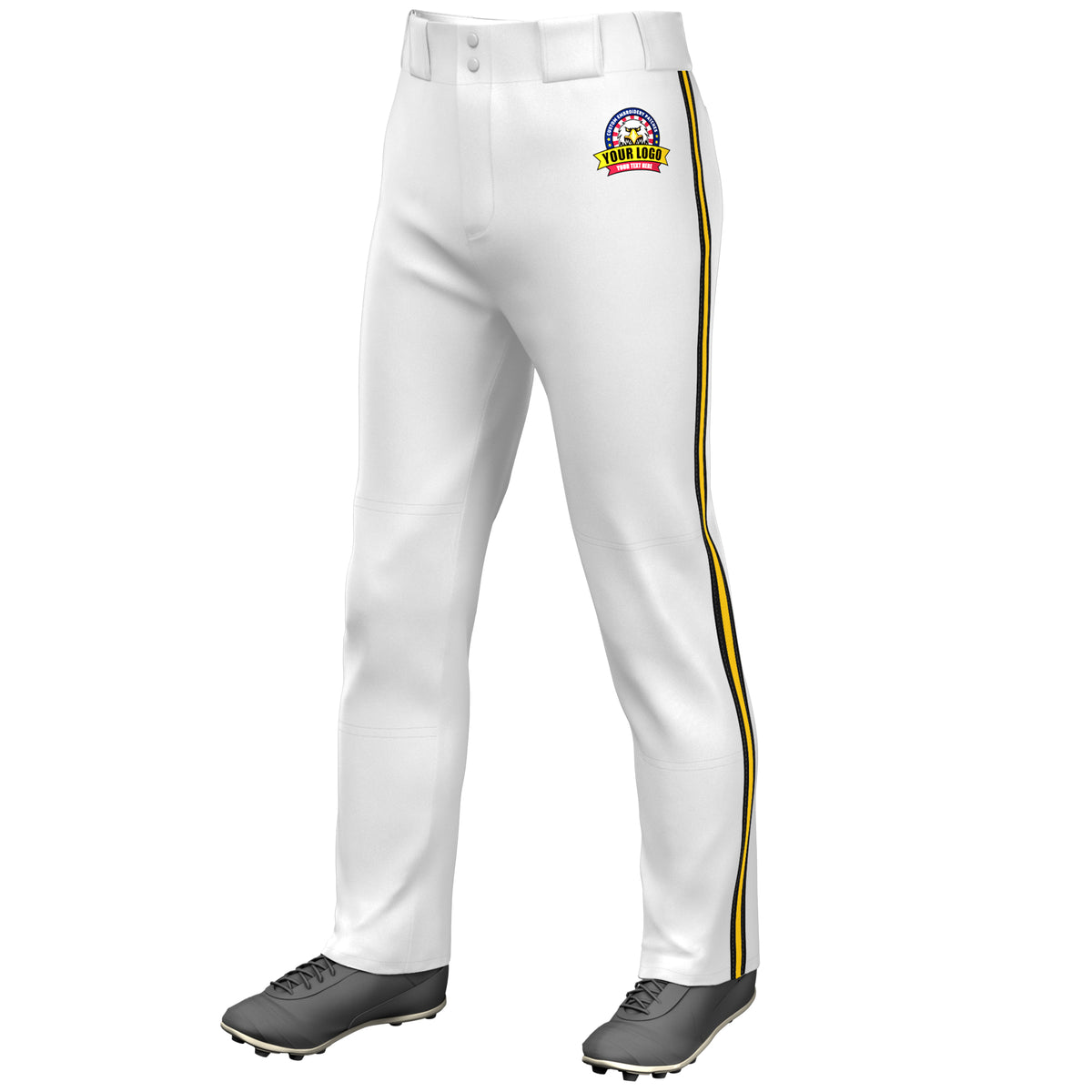 Custom White Black Gold-Black Classic Fit Stretch Practice Loose-fit Baseball Pants